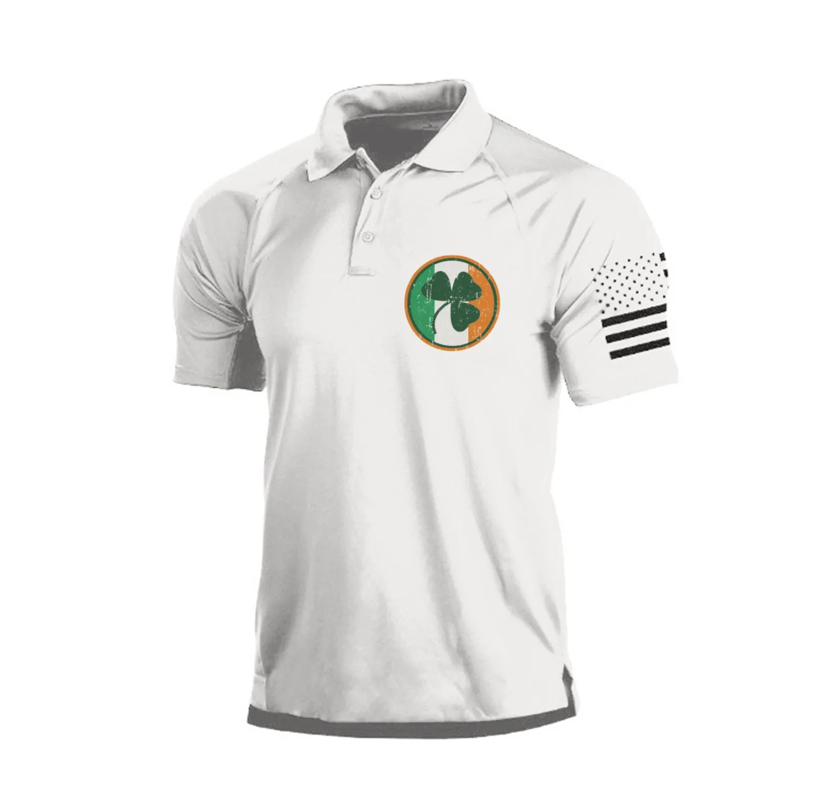 IRELAND FLAG SHAMROCK RAGLAN GRAPHIC POLO SHIRT