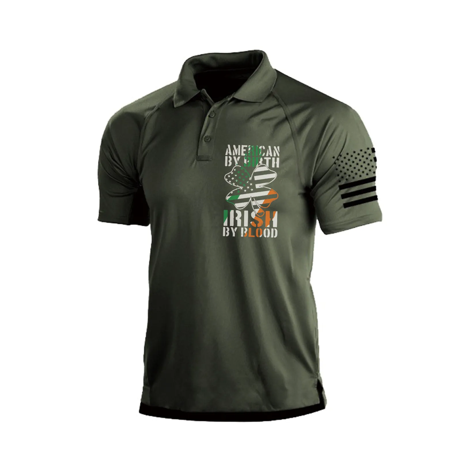 IRELAND FLAG SHAMROCK RAGLAN GRAPHIC POLO SHIRT