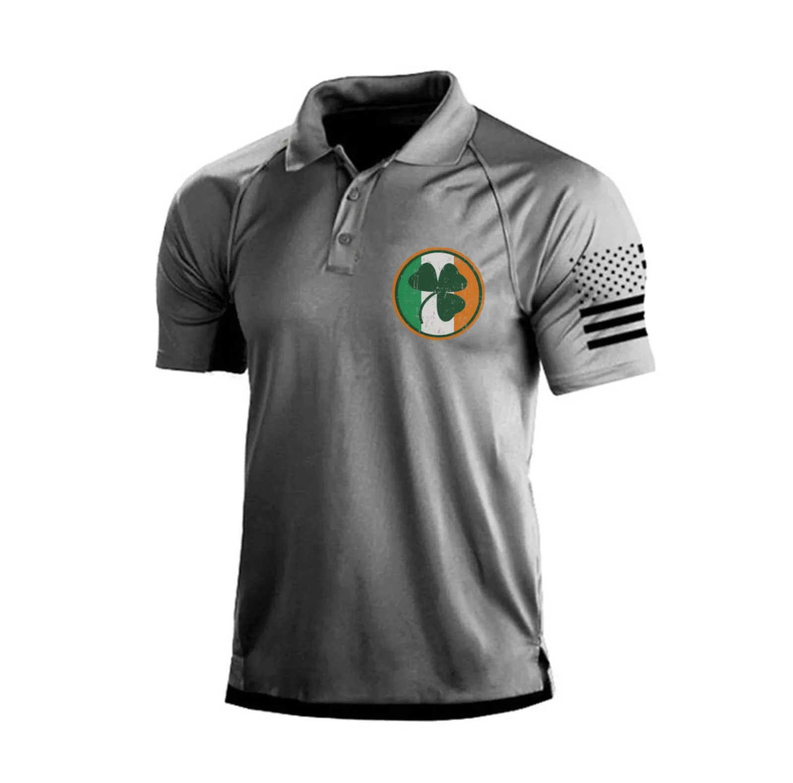 IRELAND FLAG SHAMROCK RAGLAN GRAPHIC POLO SHIRT