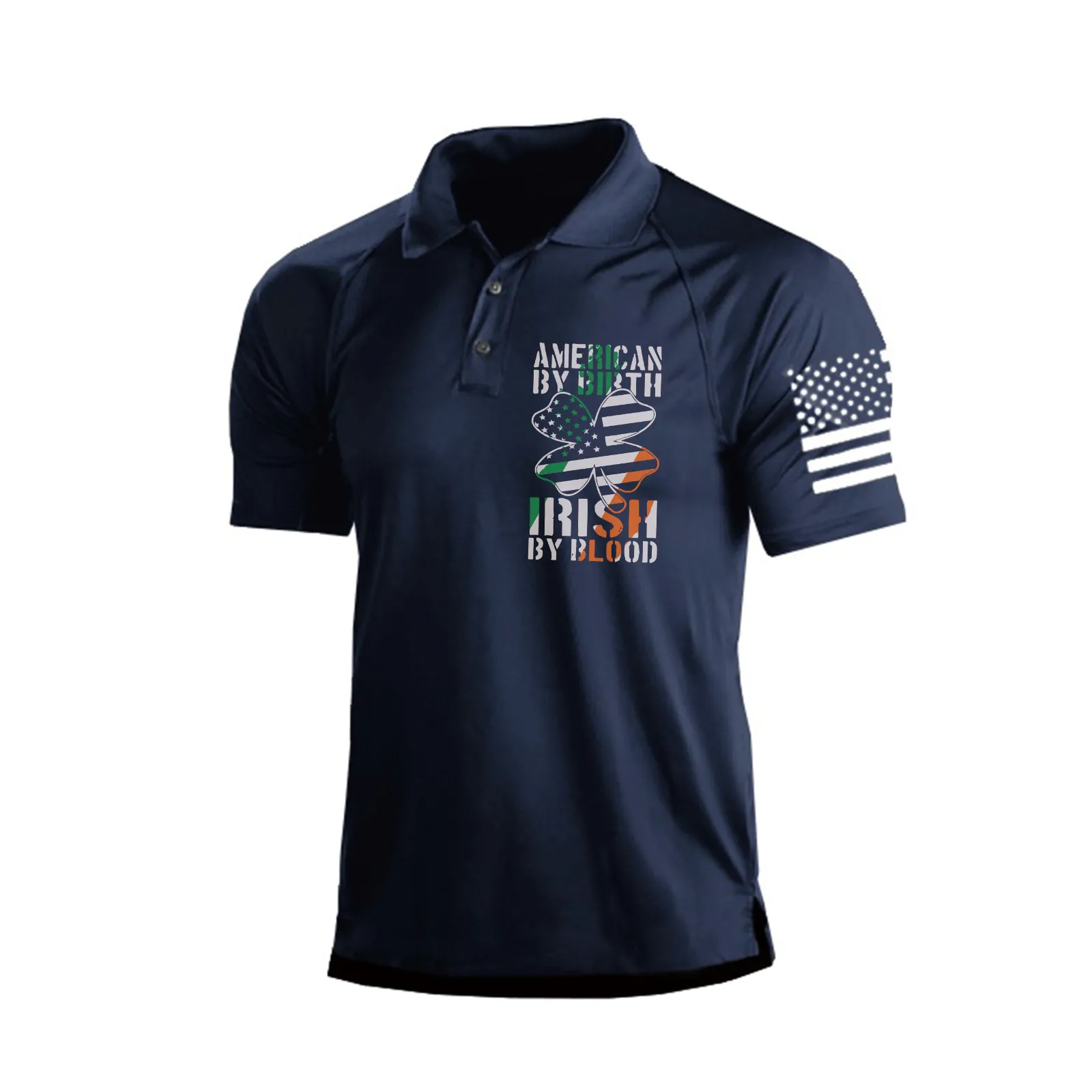IRELAND FLAG SHAMROCK RAGLAN GRAPHIC POLO SHIRT