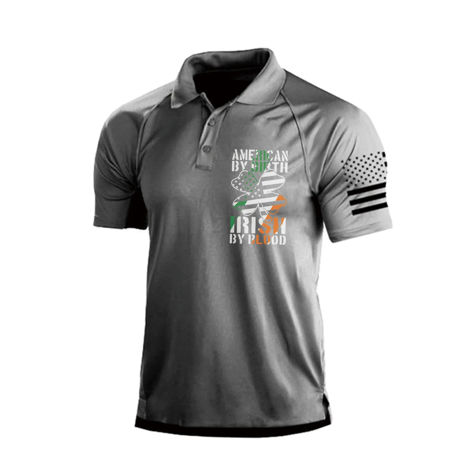 IRELAND FLAG SHAMROCK RAGLAN GRAPHIC POLO SHIRT