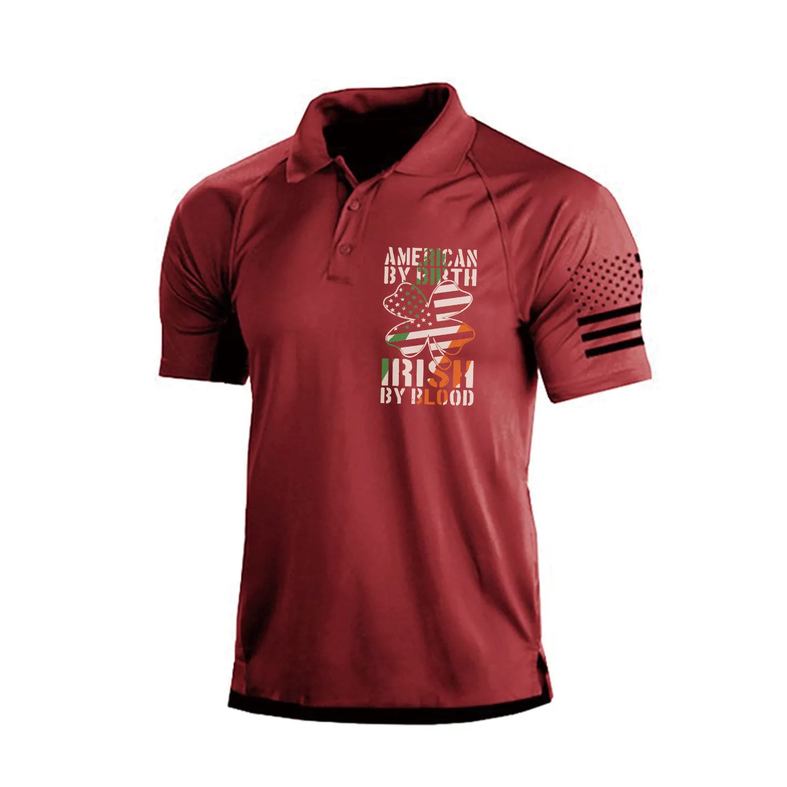 IRELAND FLAG SHAMROCK RAGLAN GRAPHIC POLO SHIRT