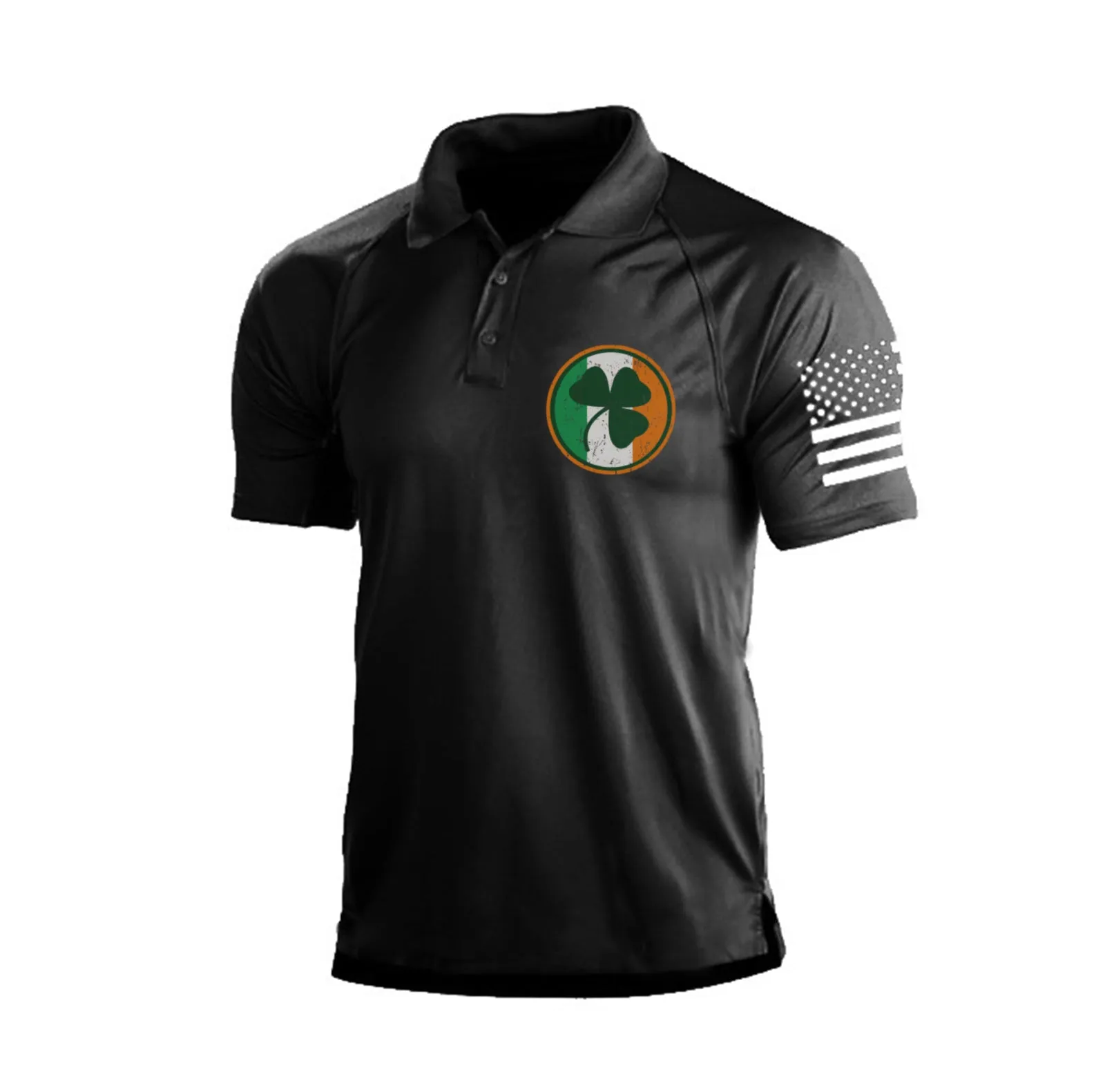 IRELAND FLAG SHAMROCK RAGLAN GRAPHIC POLO SHIRT