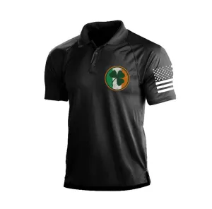 IRELAND FLAG SHAMROCK RAGLAN GRAPHIC POLO SHIRT