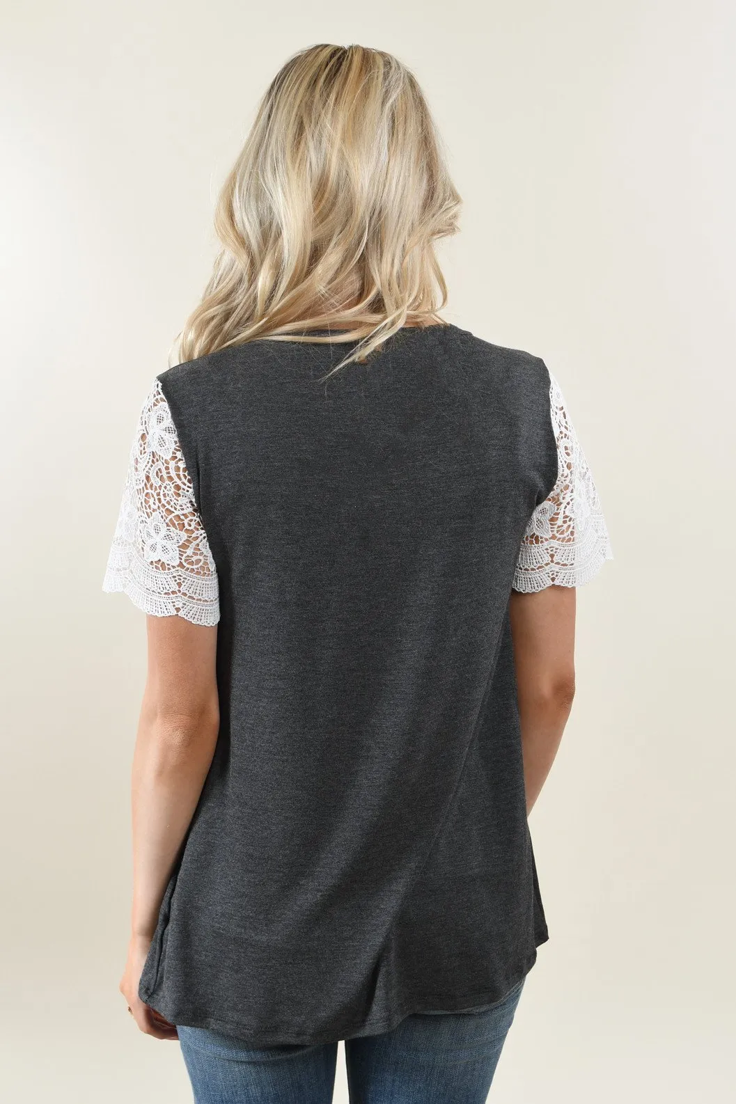 It's All Cool Detail Sleeve Top ~ Charcoal