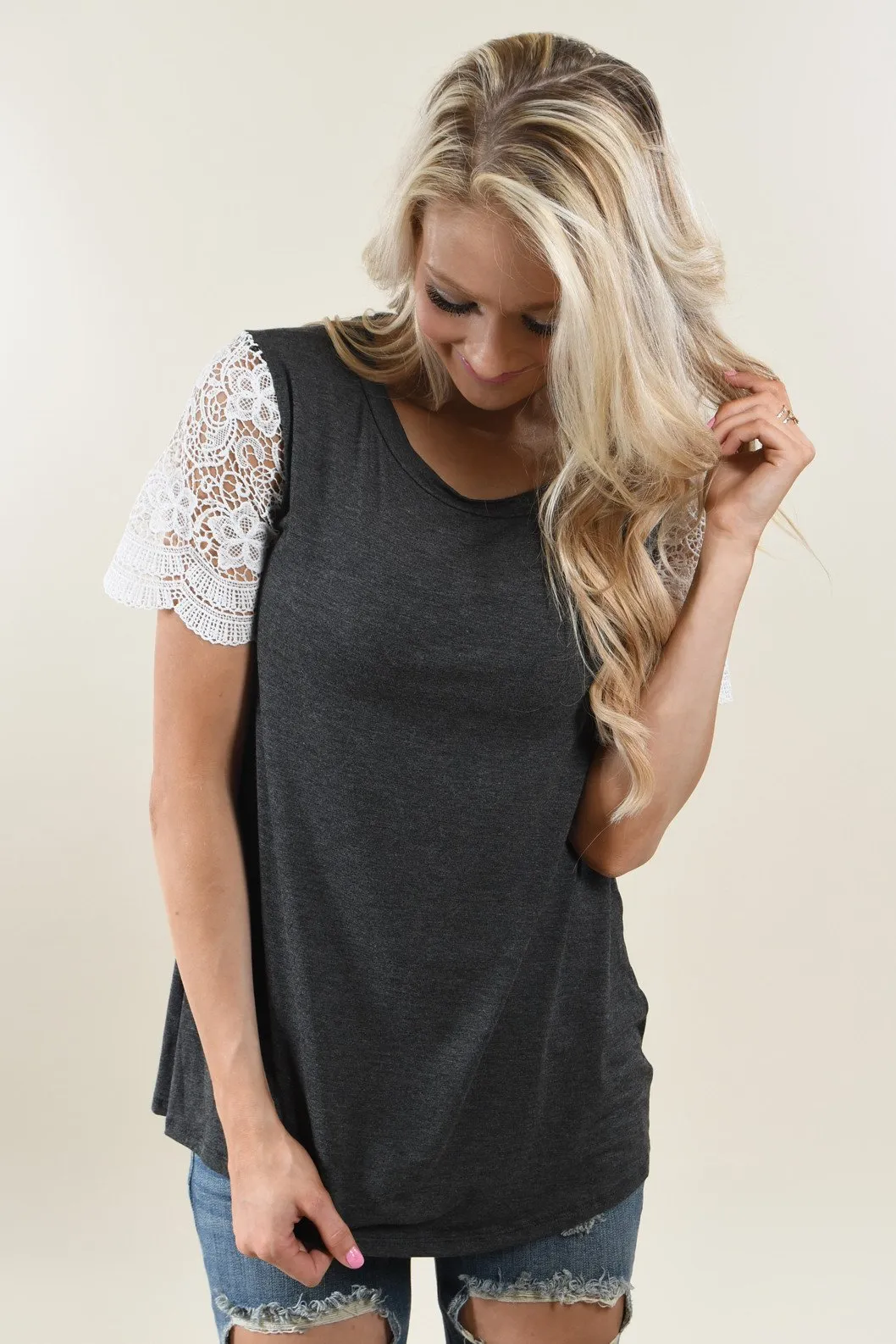 It's All Cool Detail Sleeve Top ~ Charcoal