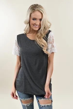 It's All Cool Detail Sleeve Top ~ Charcoal