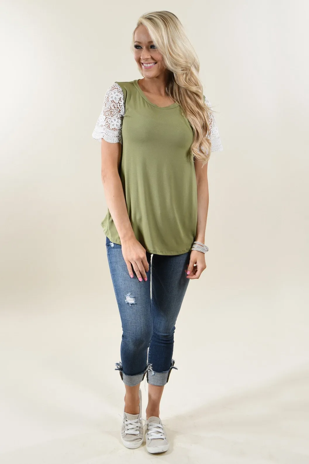 It's All Cool Detail Sleeve Top ~ Olive