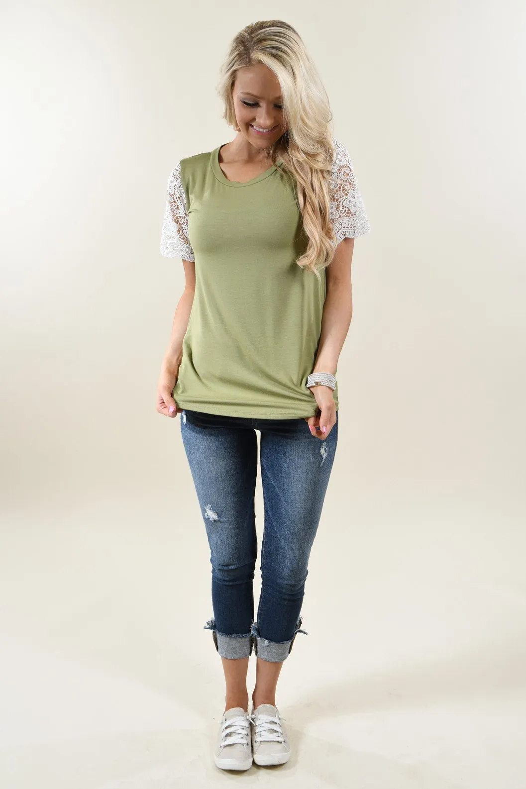 It's All Cool Detail Sleeve Top ~ Olive