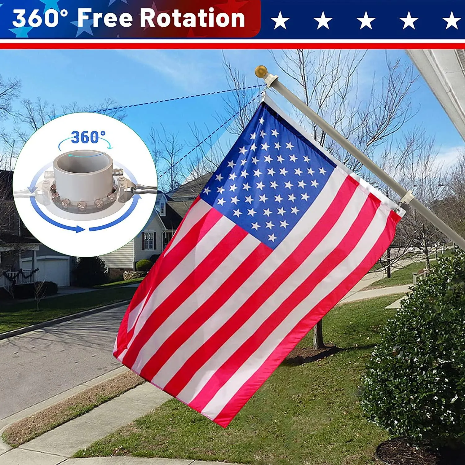 Jetlifee American Flag Pole Kit - 6FT 5 Section Flag Pole|american flag with mounting bracket|flag pole for high winds