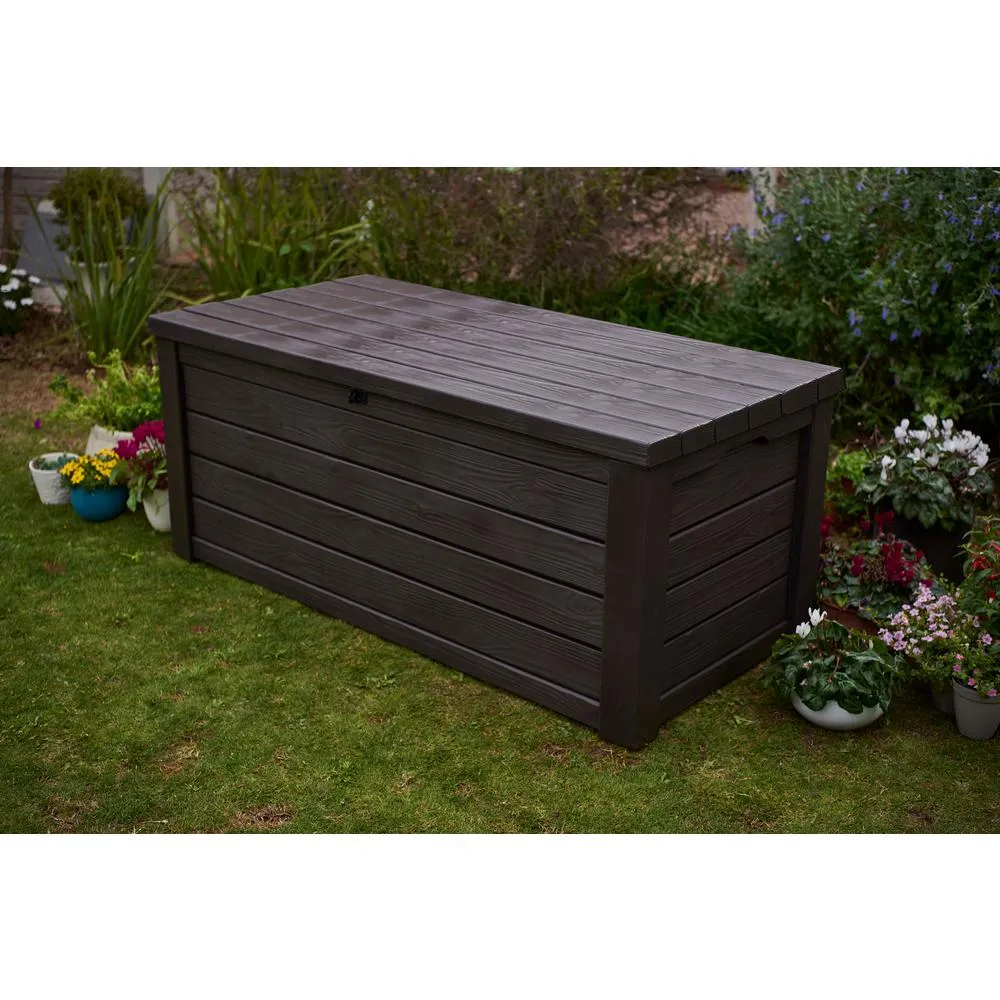 Keter Eastwood 150 Gal. Resin Deck Box! Fade Resistant, Lockable Lid, Pneumatic Lid Assists, UV Protection, Weather Resistant! Retails $550 