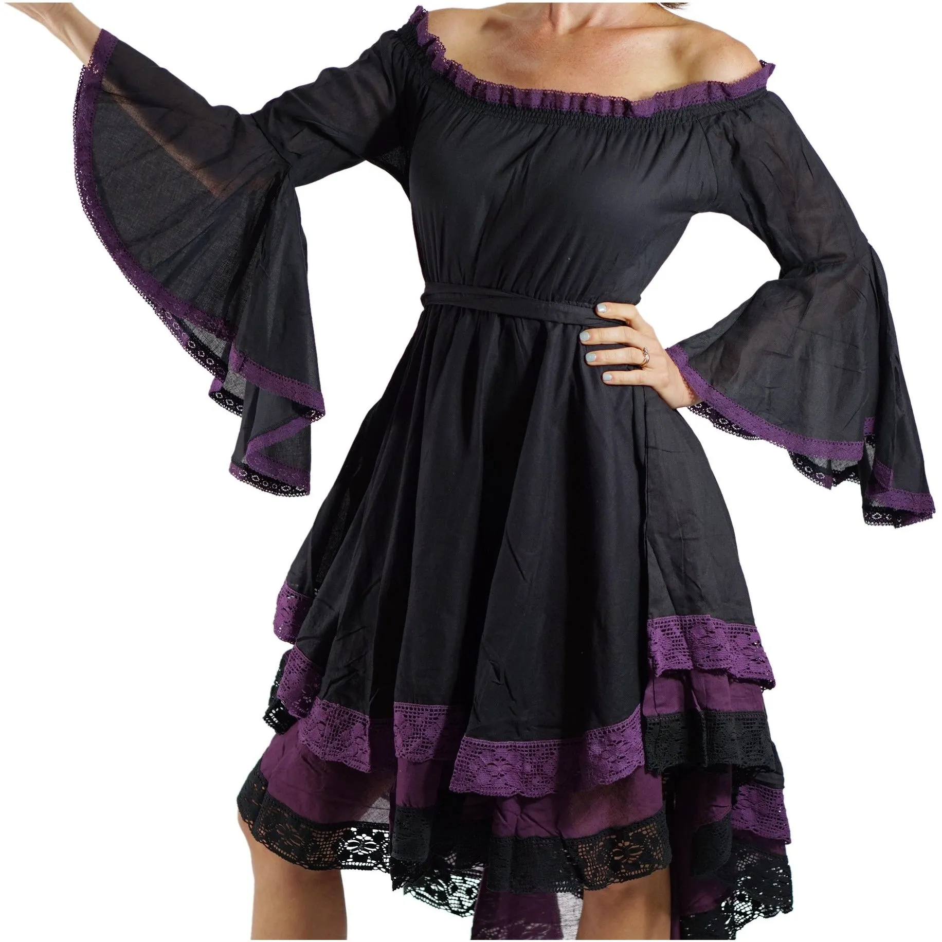 'Lace Dress' Long Sleeve - Black/Purple