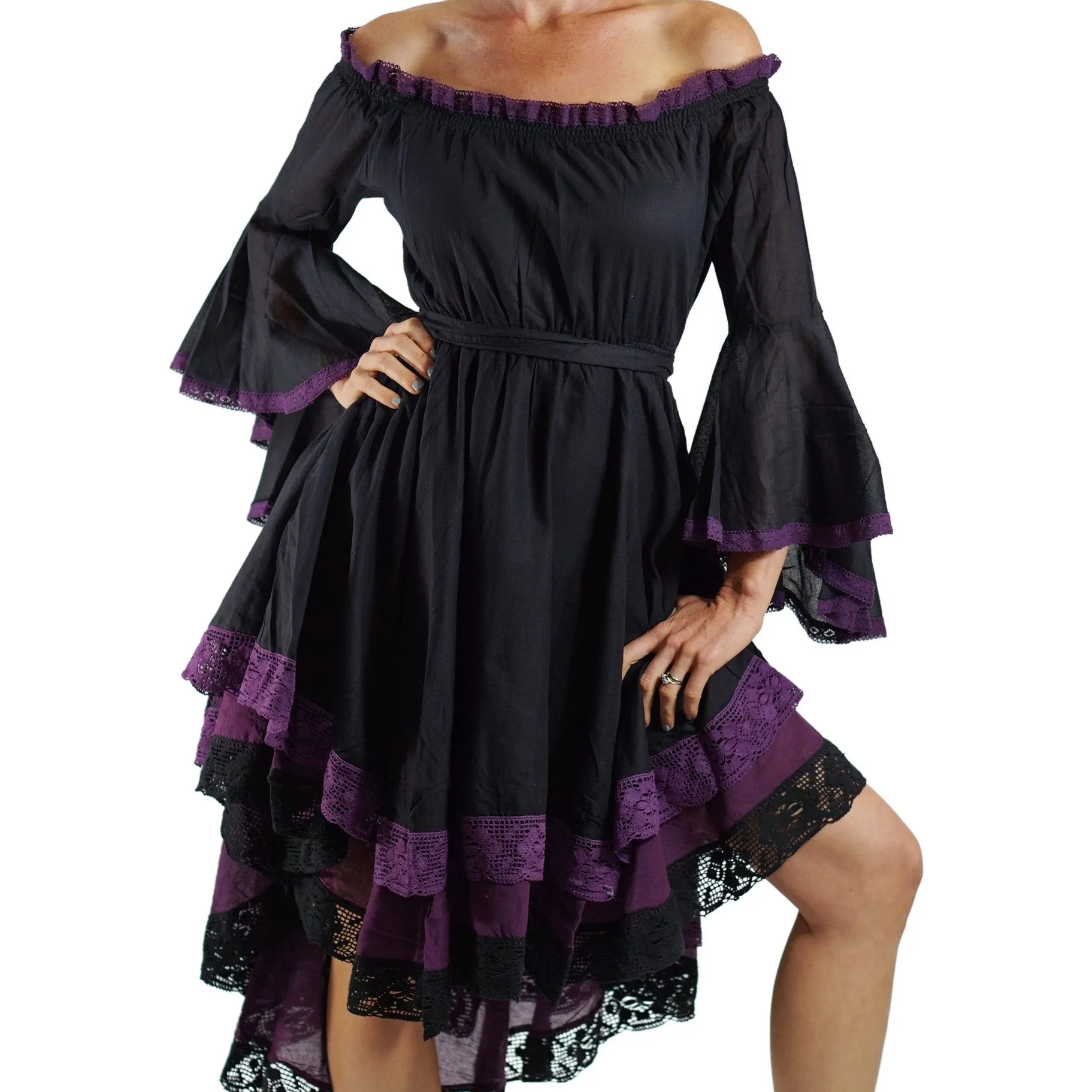'Lace Dress' Long Sleeve - Black/Purple
