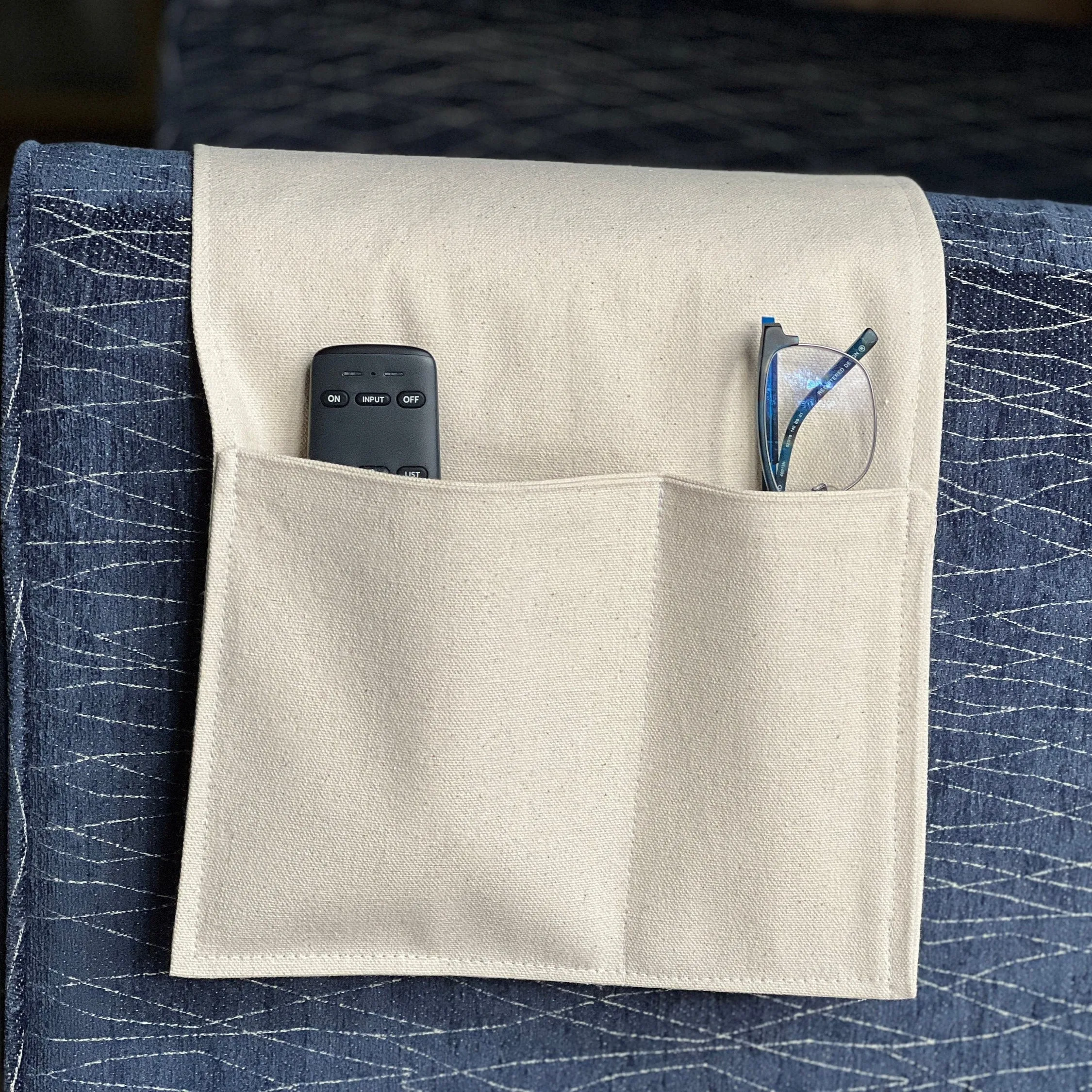 Large 2 Pocket Caddy for Armrest, 7 Colors Available, hold your glasses, cell phone, couch caddy, living room organizer