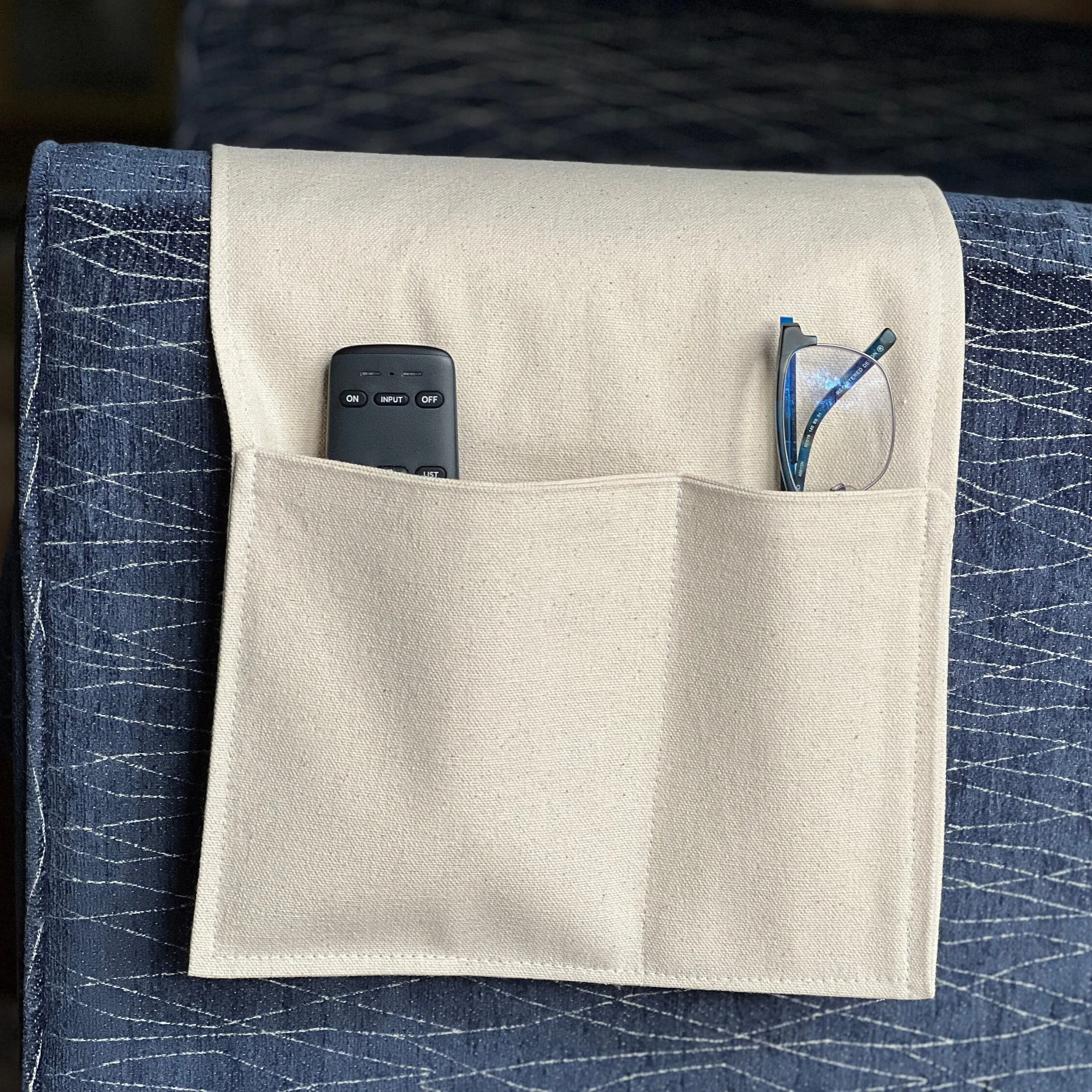 Large 2 Pocket Caddy for Armrest, 7 Colors Available, hold your glasses, cell phone, couch caddy, living room organizer