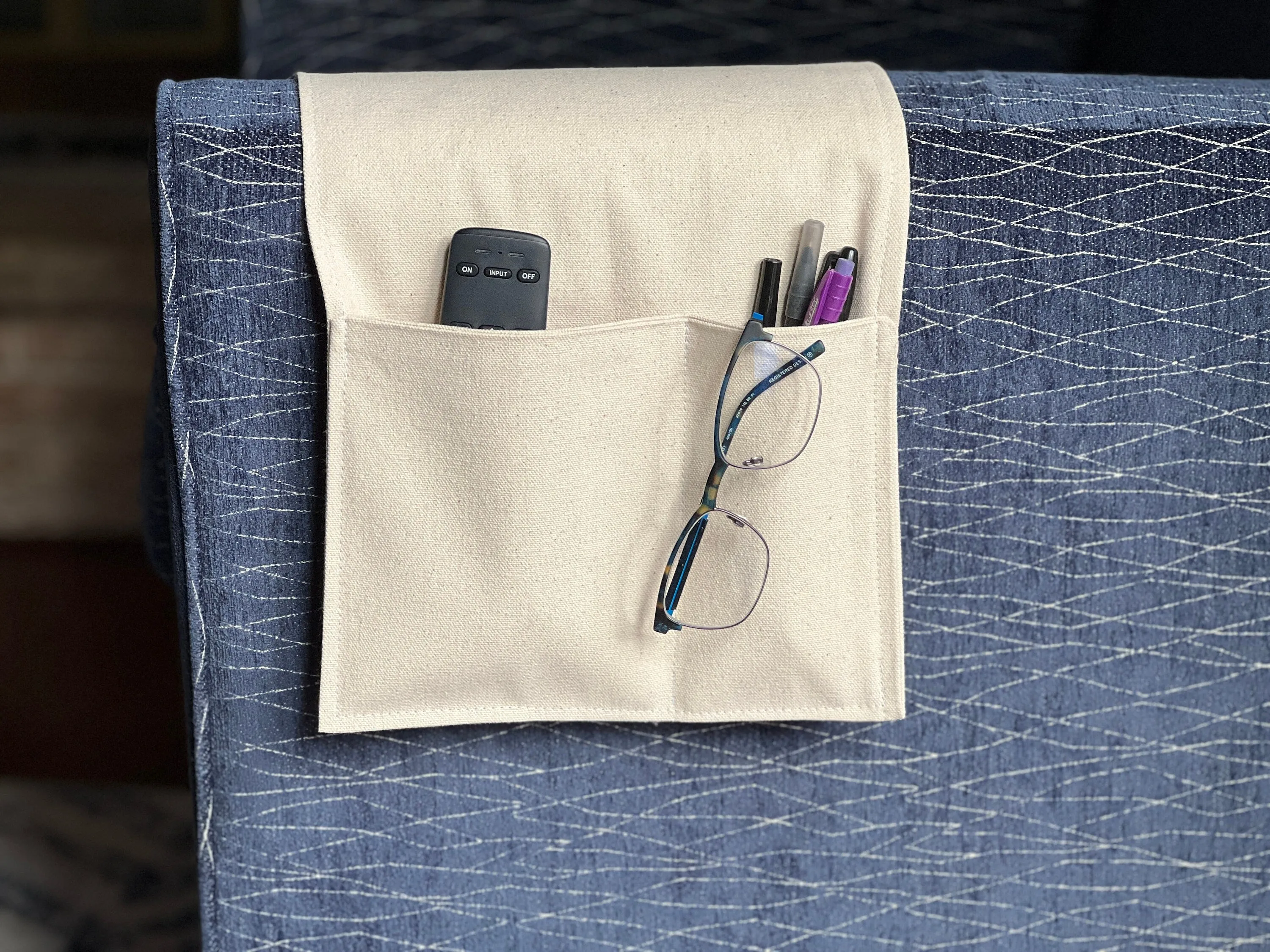 Large 2 Pocket Caddy for Armrest, 7 Colors Available, hold your glasses, cell phone, couch caddy, living room organizer