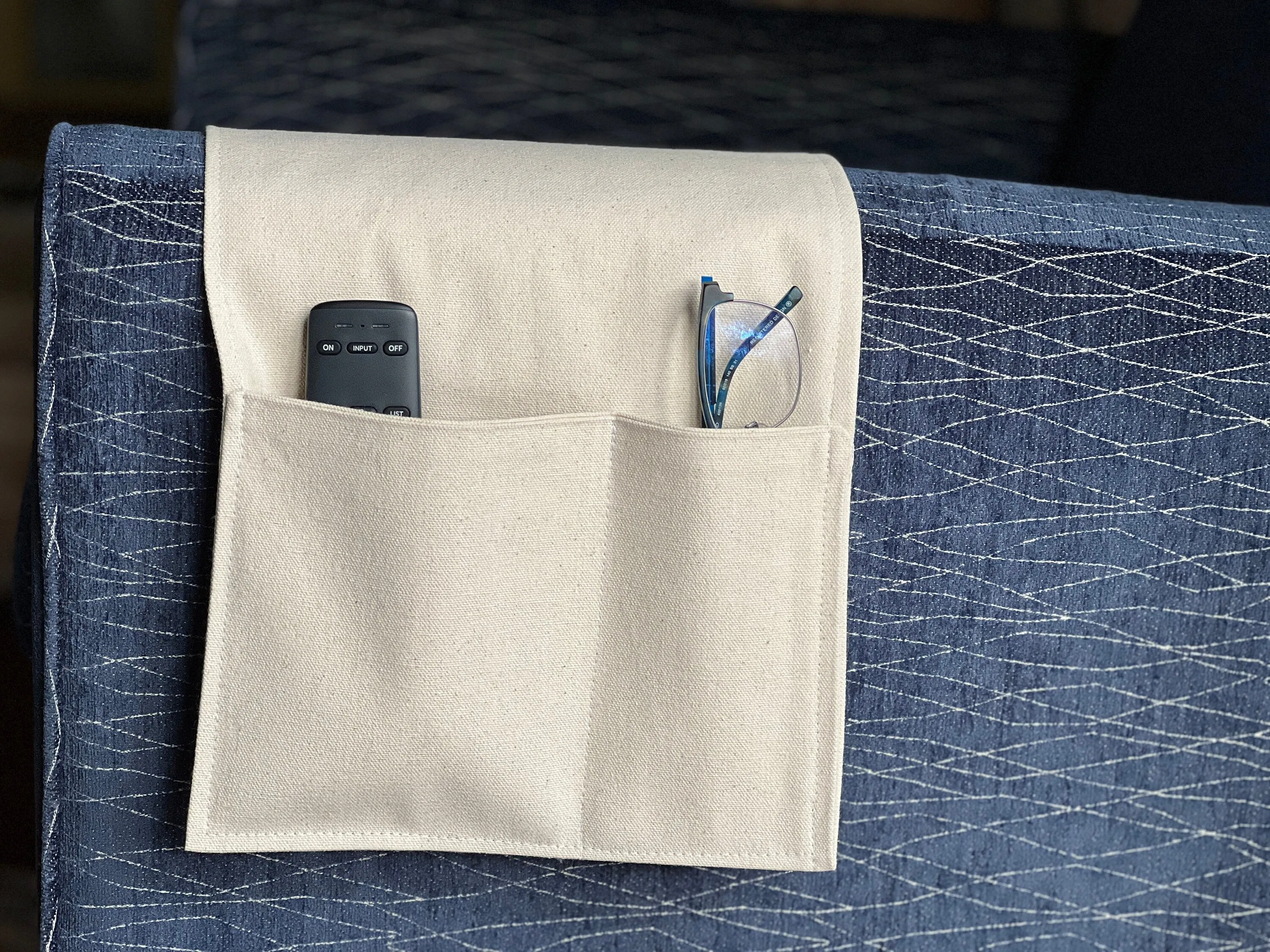 Large 2 Pocket Caddy for Armrest, 7 Colors Available, hold your glasses, cell phone, couch caddy, living room organizer