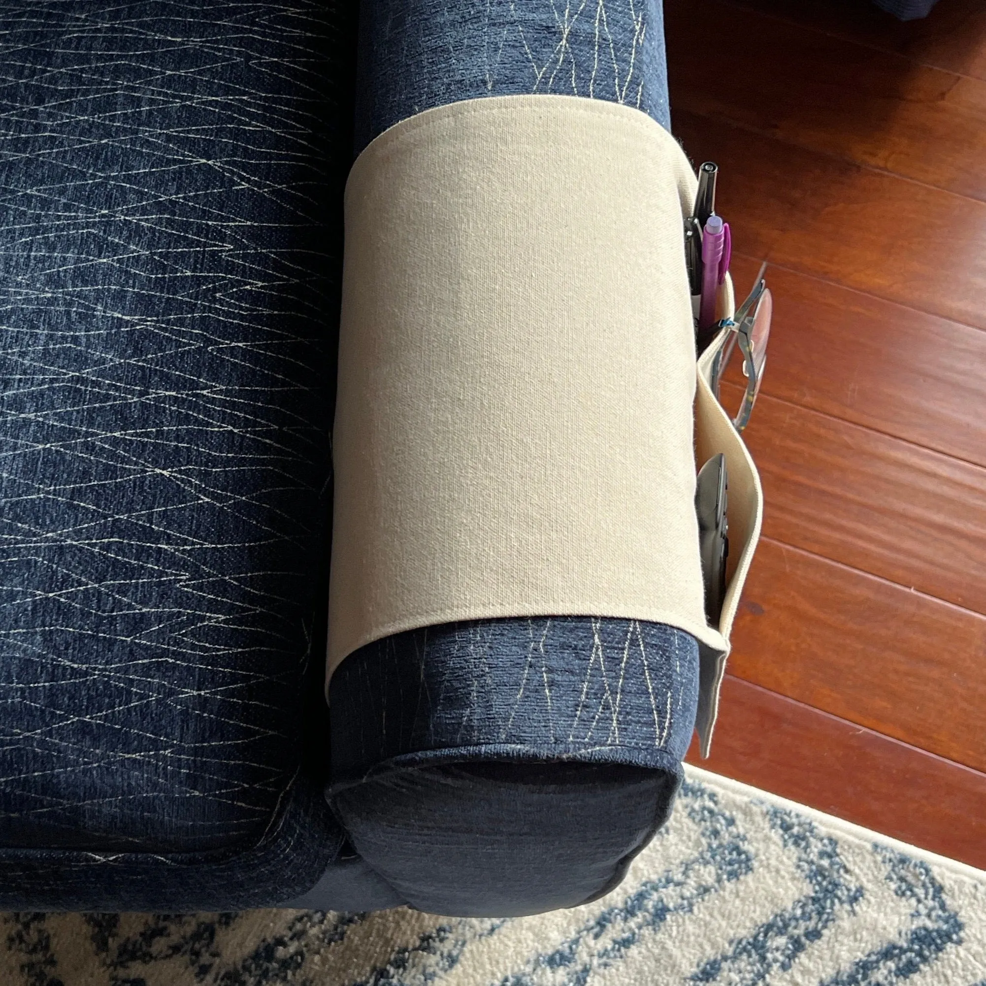 Large 2 Pocket Caddy for Armrest, 7 Colors Available, hold your glasses, cell phone, couch caddy, living room organizer