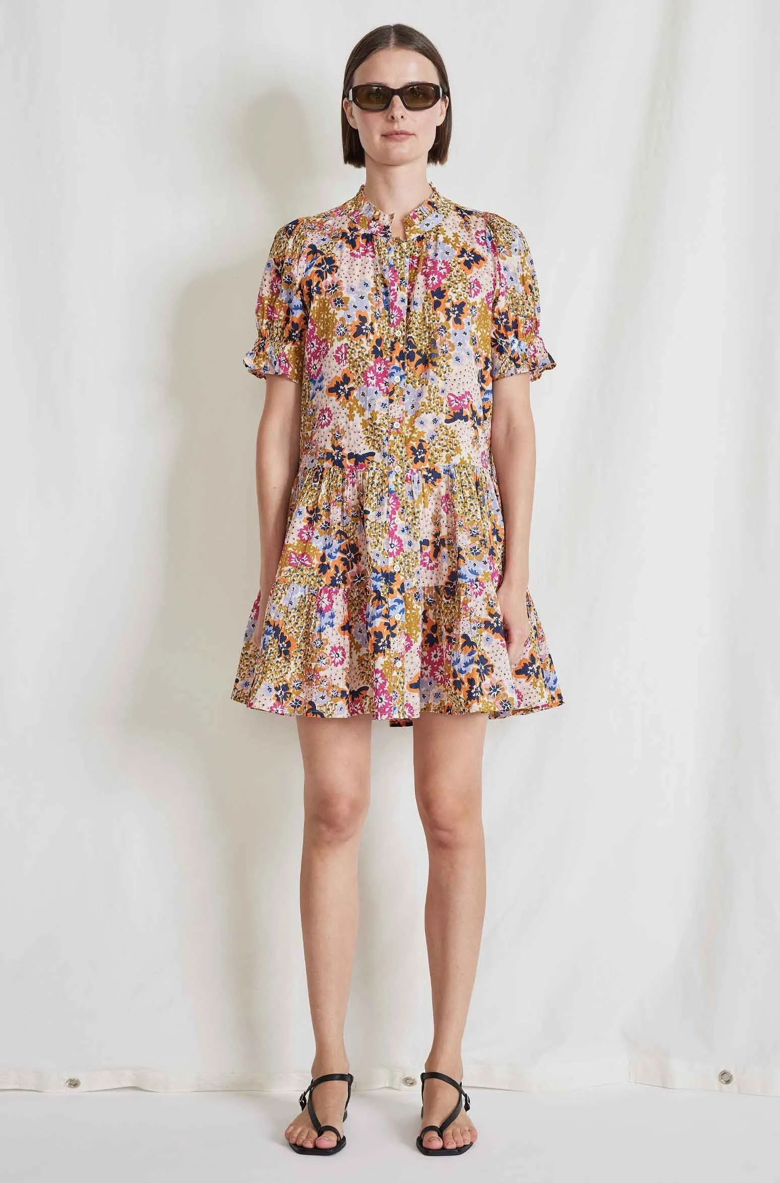 Las Alturas Mini Dress, Cream Multi Wildflowers