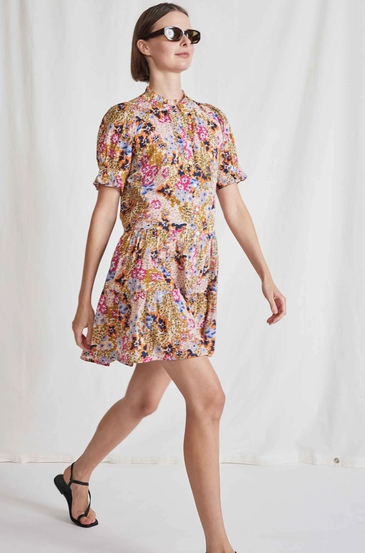 Las Alturas Mini Dress, Cream Multi Wildflowers