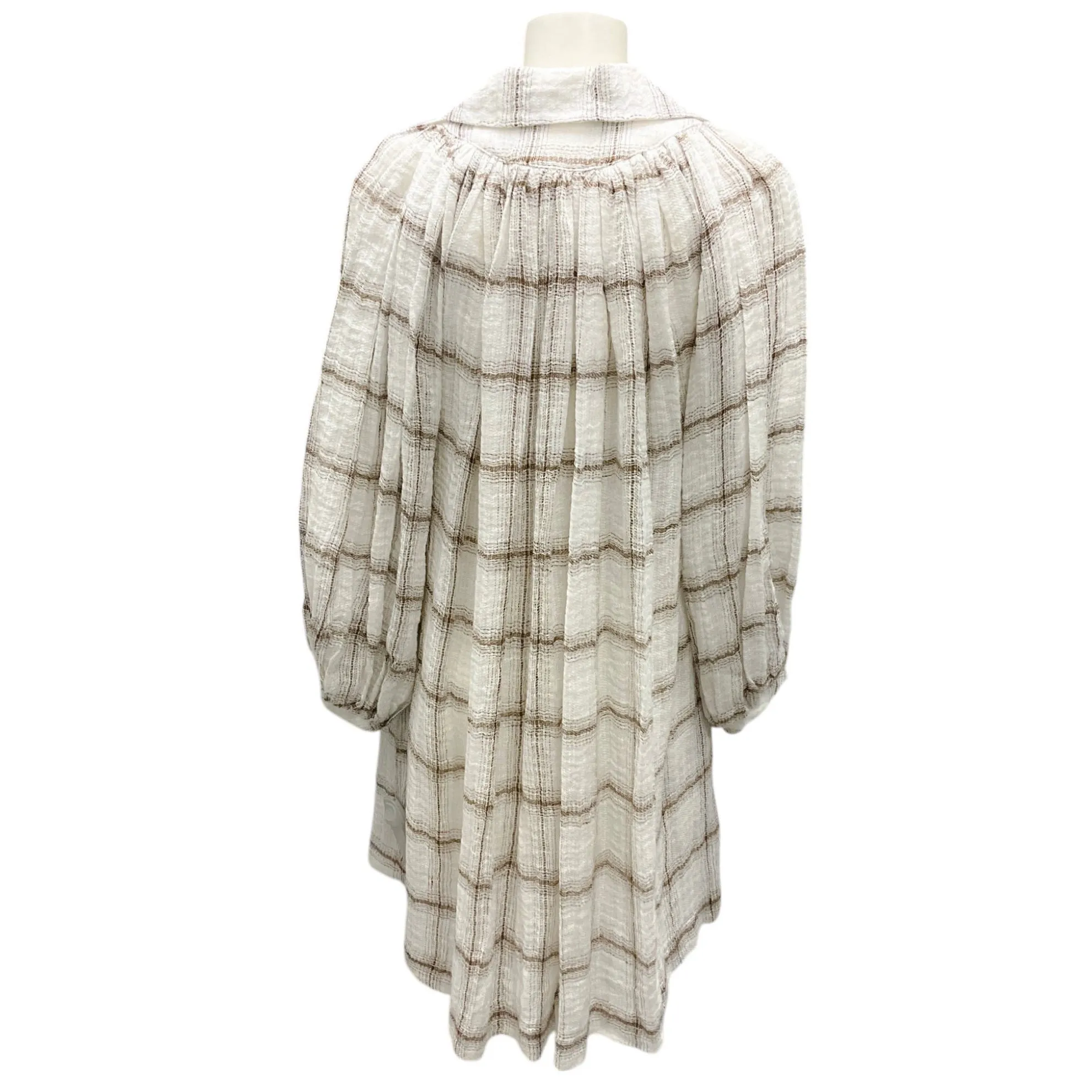 Lisa Marie Fernandez White / Brown Plaid Gauze Linen Dress