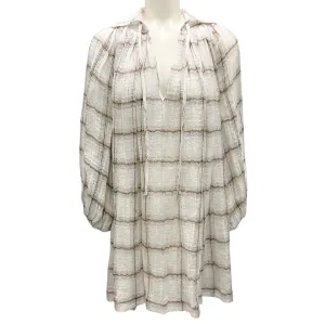 Lisa Marie Fernandez White / Brown Plaid Gauze Linen Dress