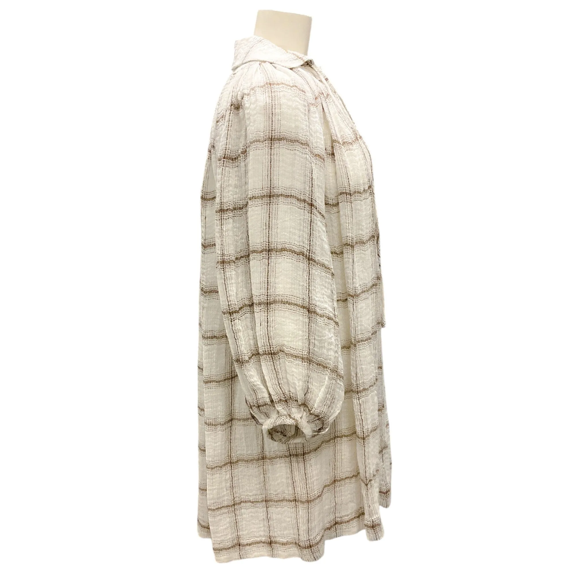 Lisa Marie Fernandez White / Brown Plaid Gauze Linen Dress