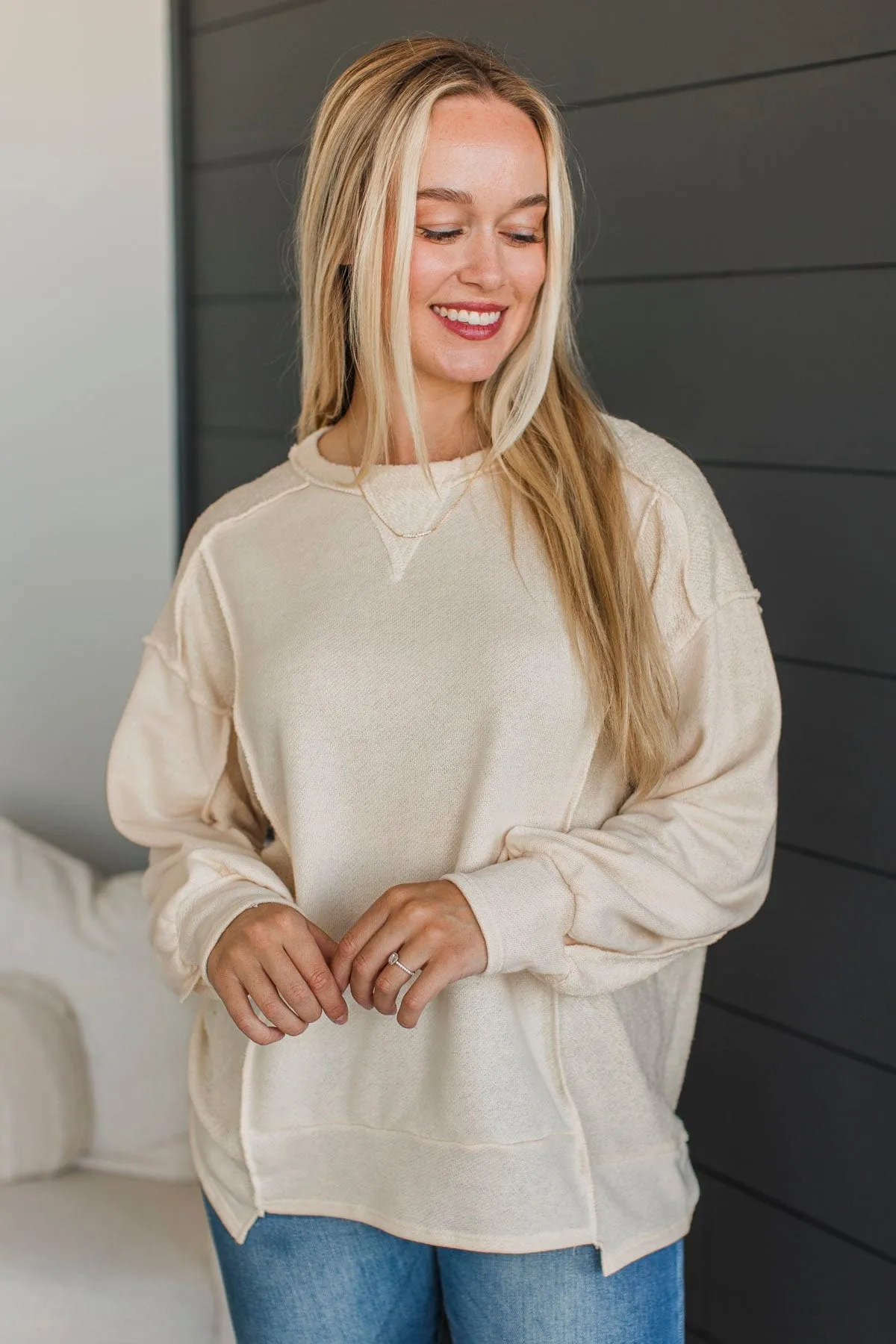Live And Learn Long Sleeve Top- Cream