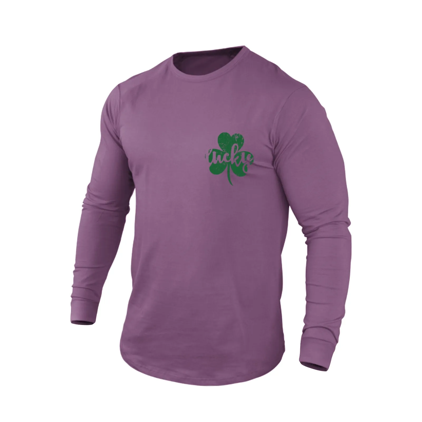 LUCKY SHAMROCK 100% COTTON GRAPHIC LONG SLEEVE T-SHIRT