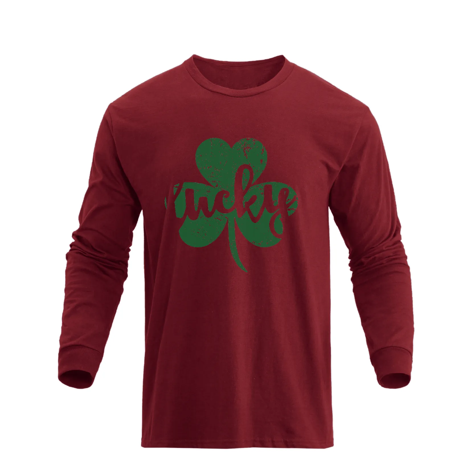 LUCKY SHAMROCK 100% COTTON GRAPHIC LONG SLEEVE T-SHIRT
