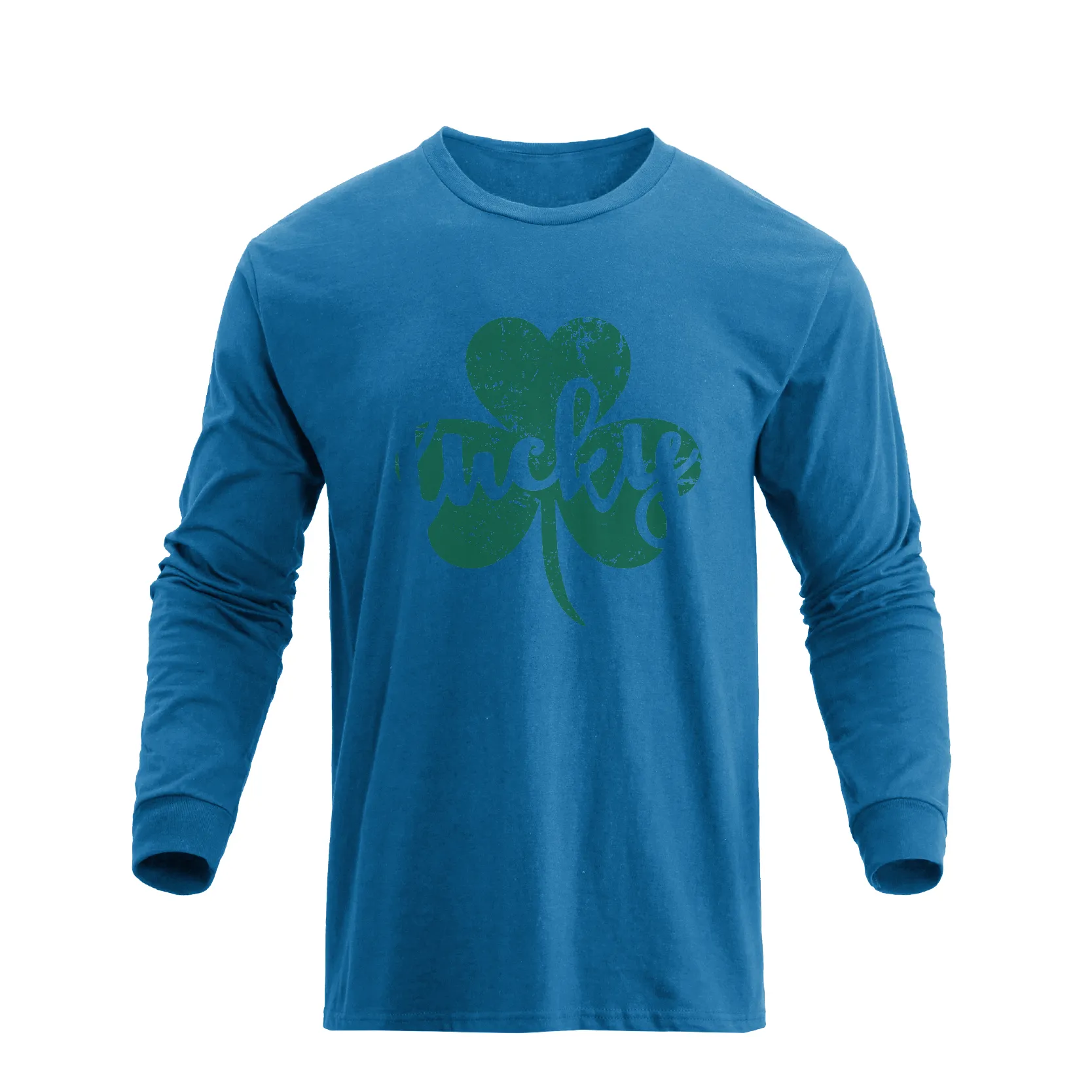 LUCKY SHAMROCK 100% COTTON GRAPHIC LONG SLEEVE T-SHIRT