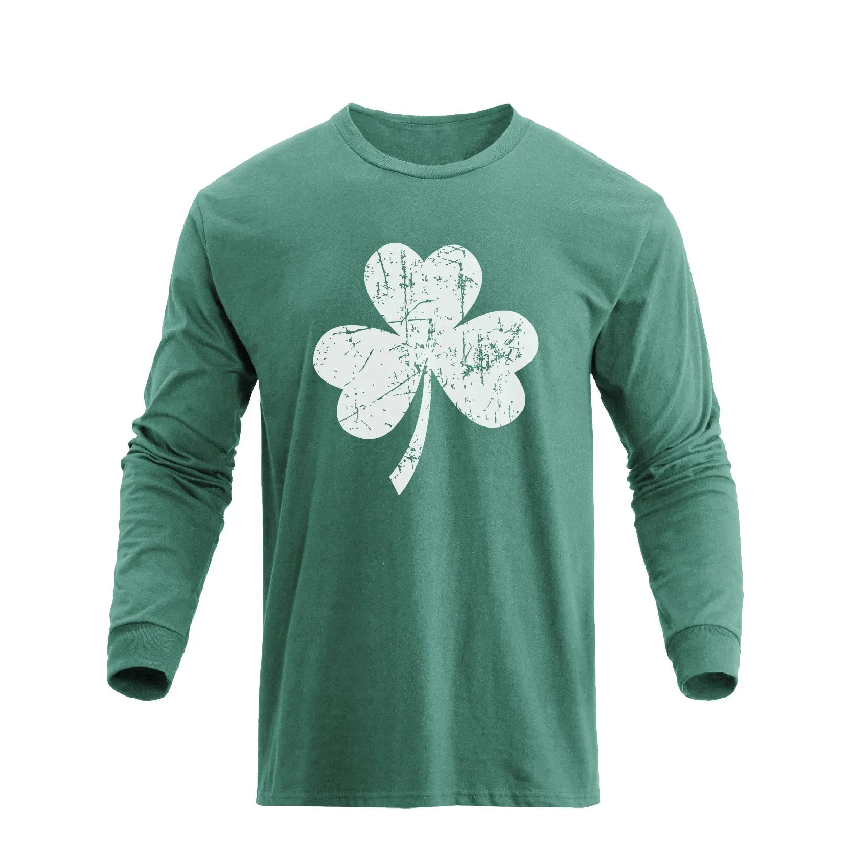 LUCKY SHAMROCK 100% COTTON GRAPHIC LONG SLEEVE T-SHIRT