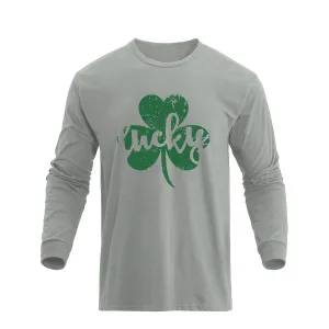 LUCKY SHAMROCK 100% COTTON GRAPHIC LONG SLEEVE T-SHIRT