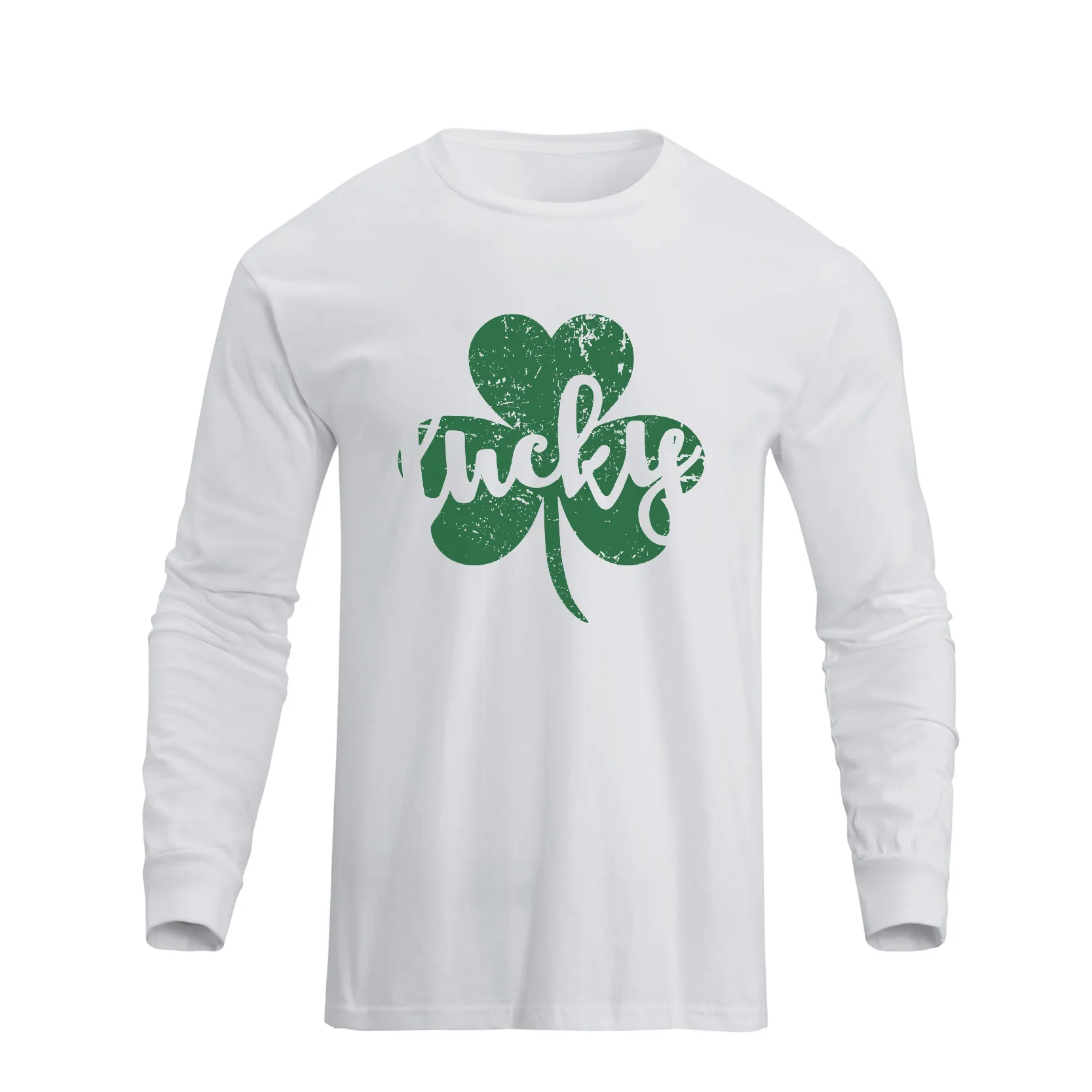 LUCKY SHAMROCK 100% COTTON GRAPHIC LONG SLEEVE T-SHIRT