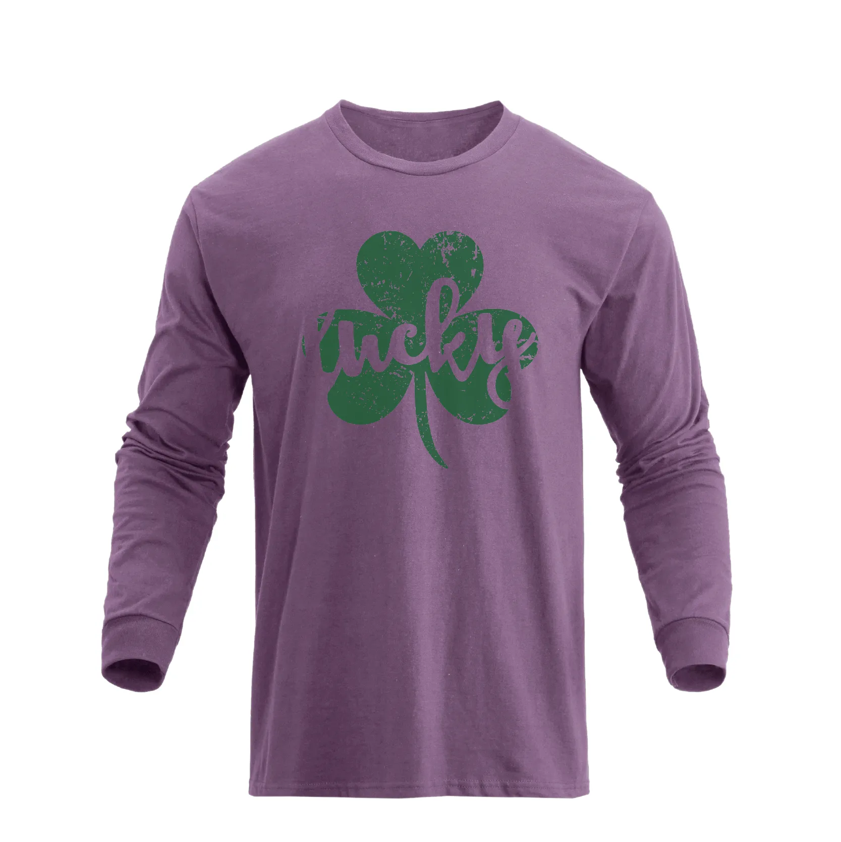 LUCKY SHAMROCK 100% COTTON GRAPHIC LONG SLEEVE T-SHIRT