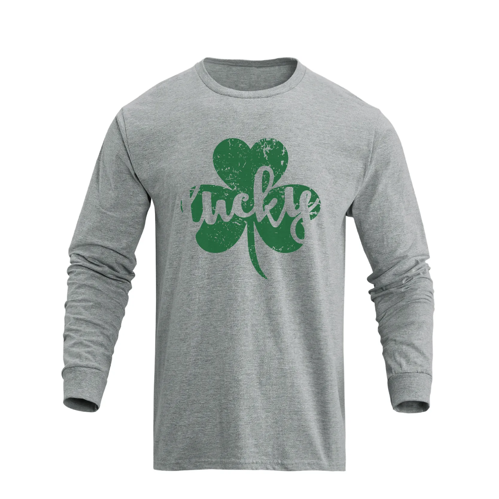LUCKY SHAMROCK 100% COTTON GRAPHIC LONG SLEEVE T-SHIRT