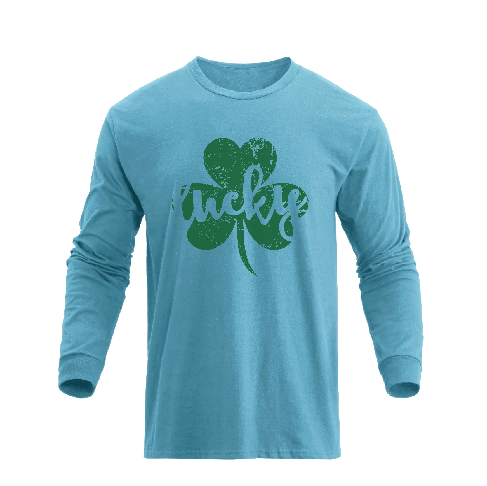 LUCKY SHAMROCK 100% COTTON GRAPHIC LONG SLEEVE T-SHIRT