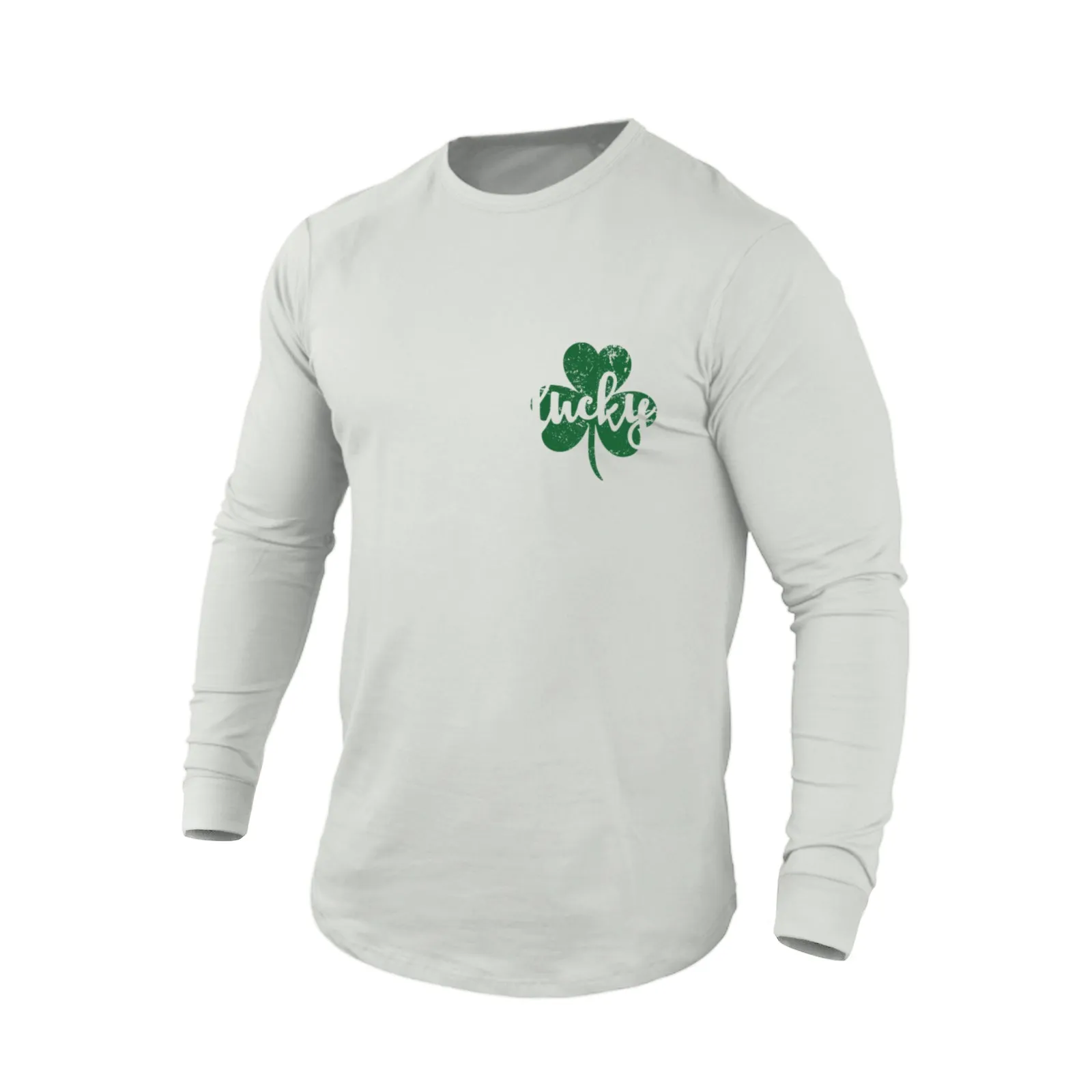 LUCKY SHAMROCK 100% COTTON GRAPHIC LONG SLEEVE T-SHIRT