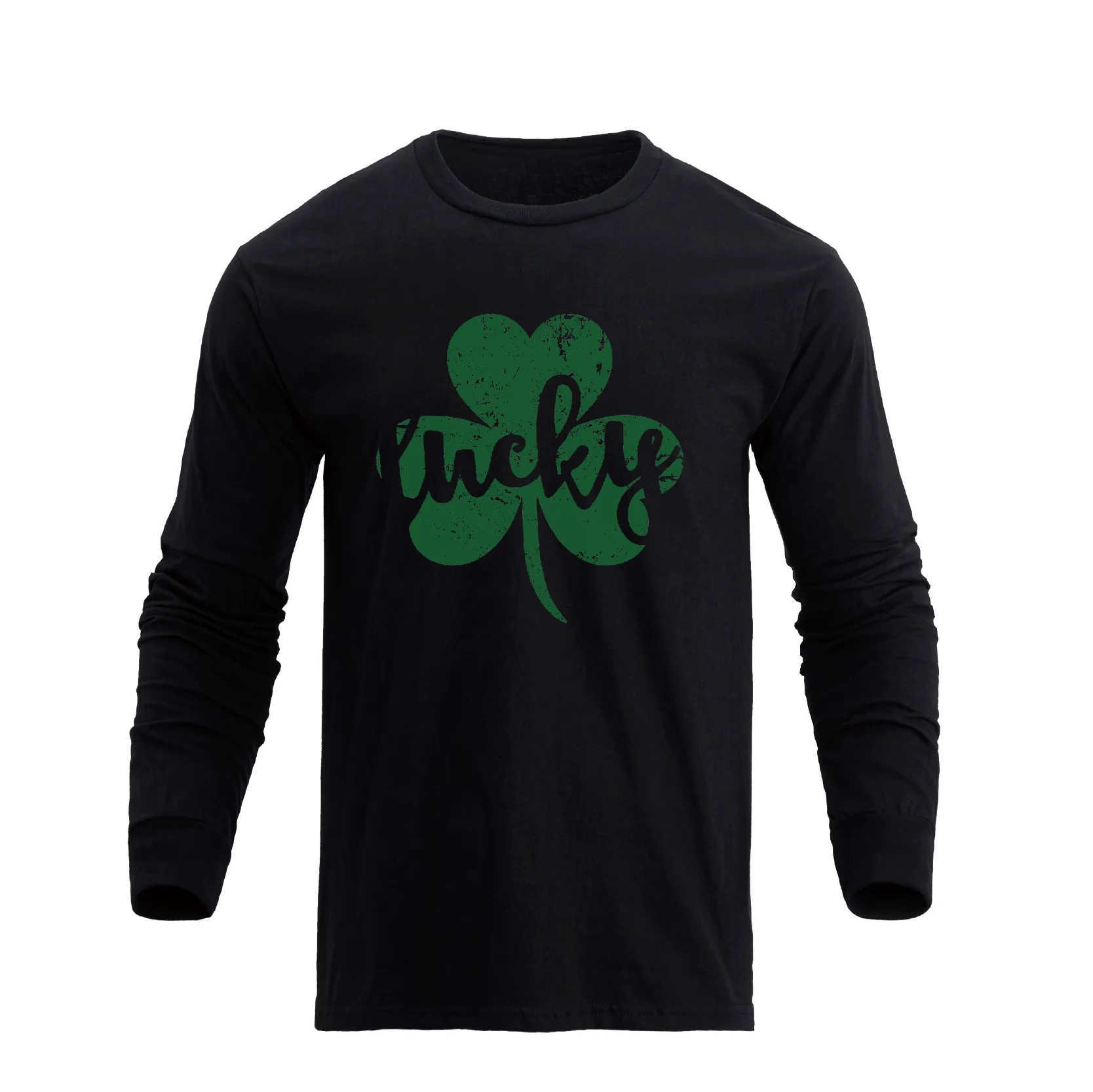 LUCKY SHAMROCK 100% COTTON GRAPHIC LONG SLEEVE T-SHIRT