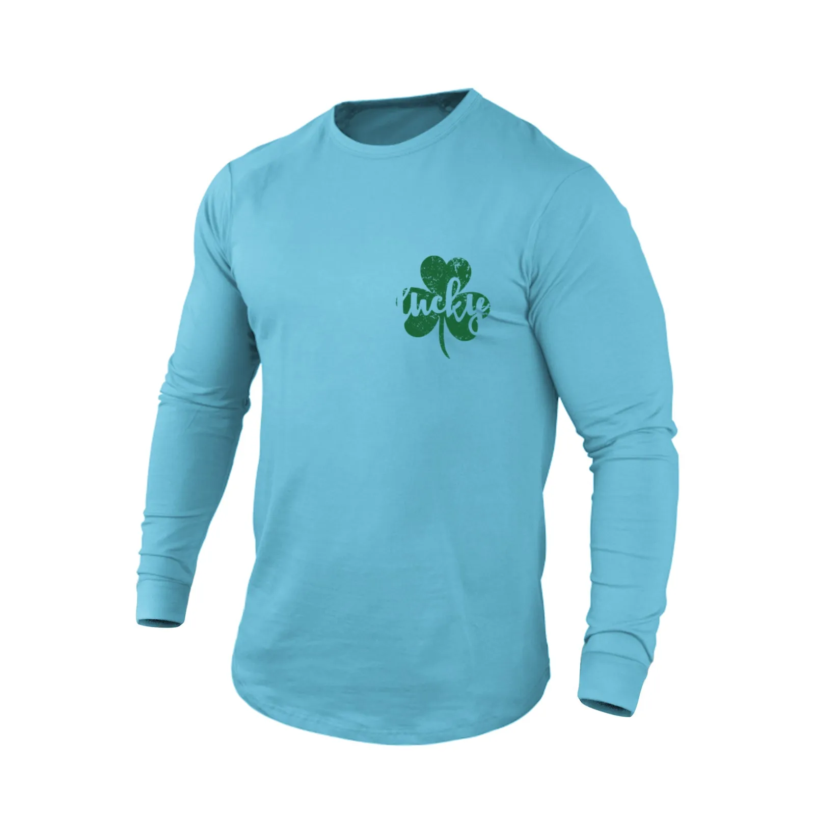 LUCKY SHAMROCK 100% COTTON GRAPHIC LONG SLEEVE T-SHIRT