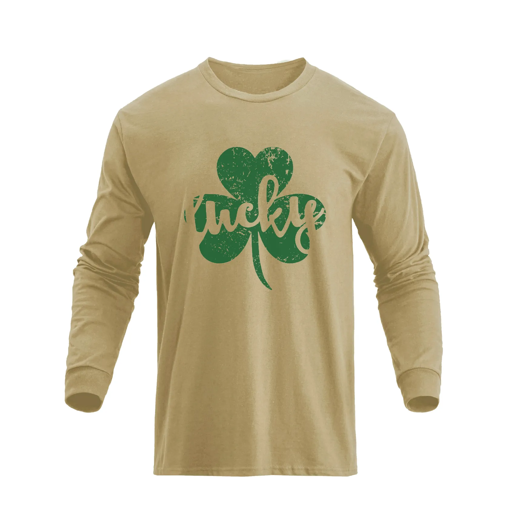 LUCKY SHAMROCK 100% COTTON GRAPHIC LONG SLEEVE T-SHIRT