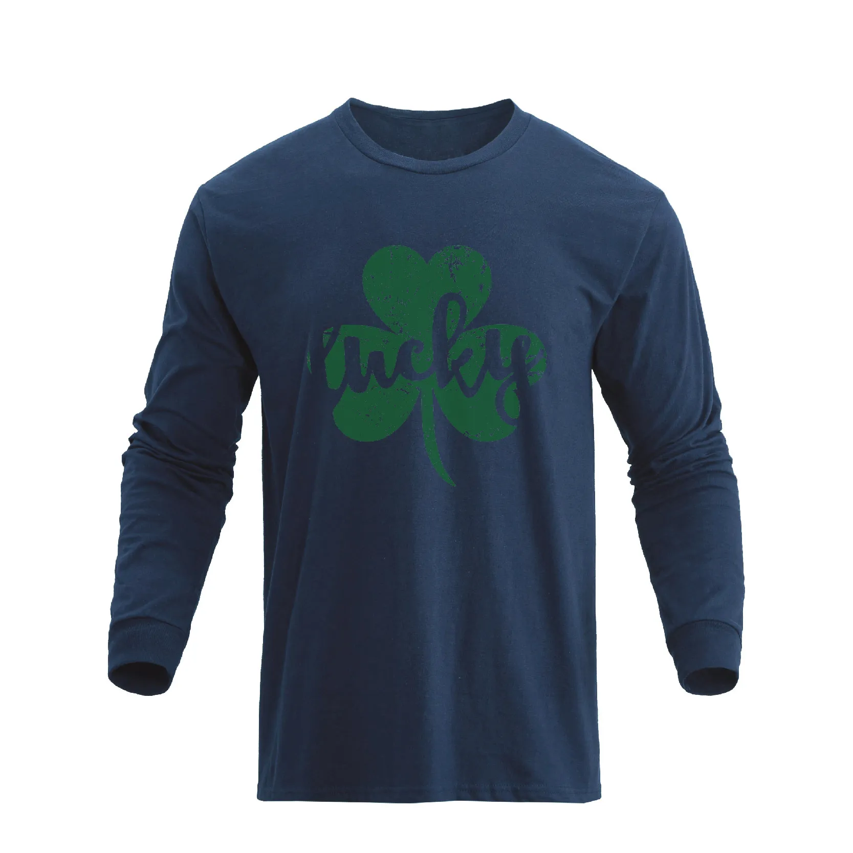 LUCKY SHAMROCK 100% COTTON GRAPHIC LONG SLEEVE T-SHIRT