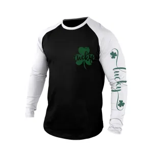 LUCKY SHAMROCK 100% COTTON RAGLAN GRAPHIC LONG SLEEVE T-SHIRT