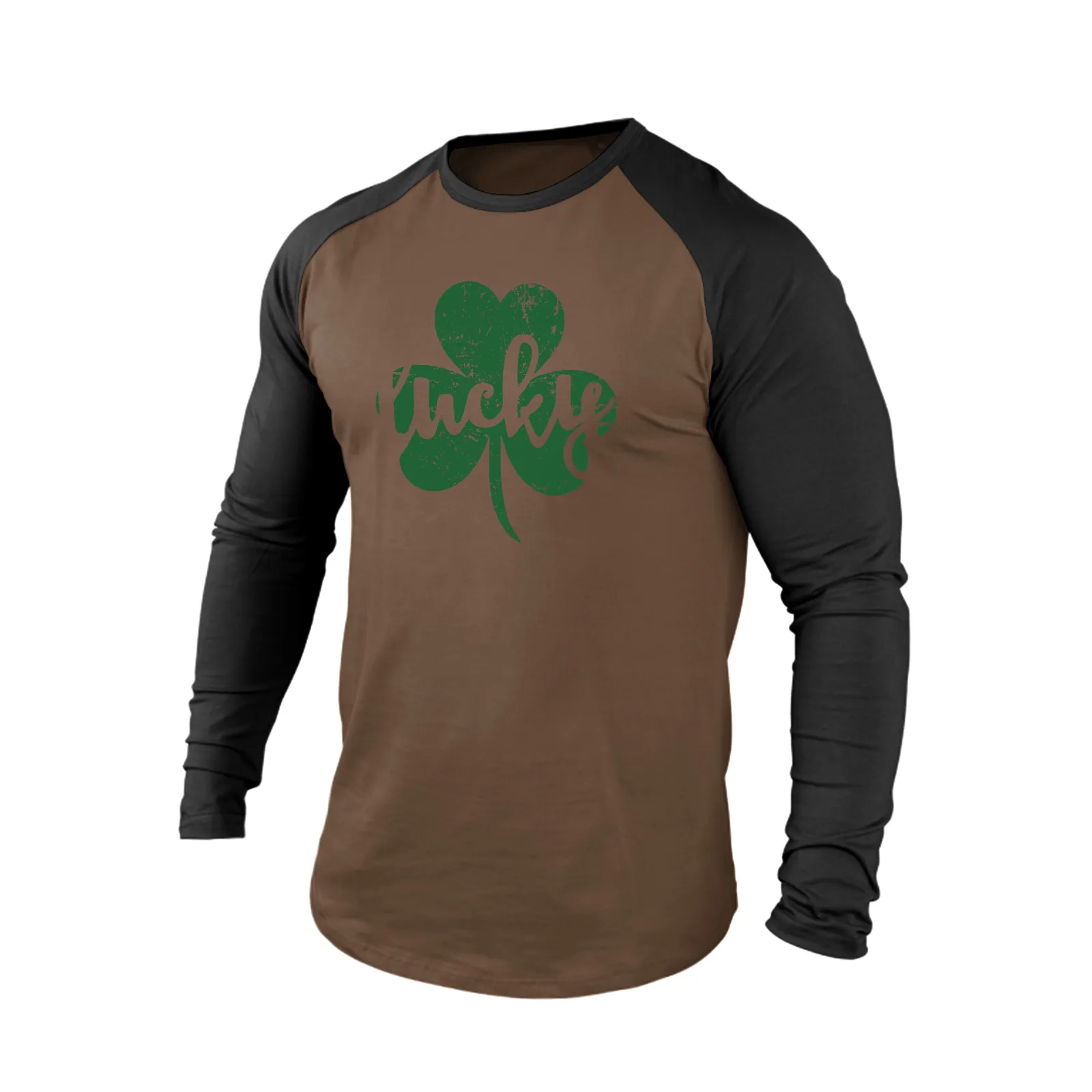 LUCKY SHAMROCK 100% COTTON RAGLAN GRAPHIC LONG SLEEVE T-SHIRT