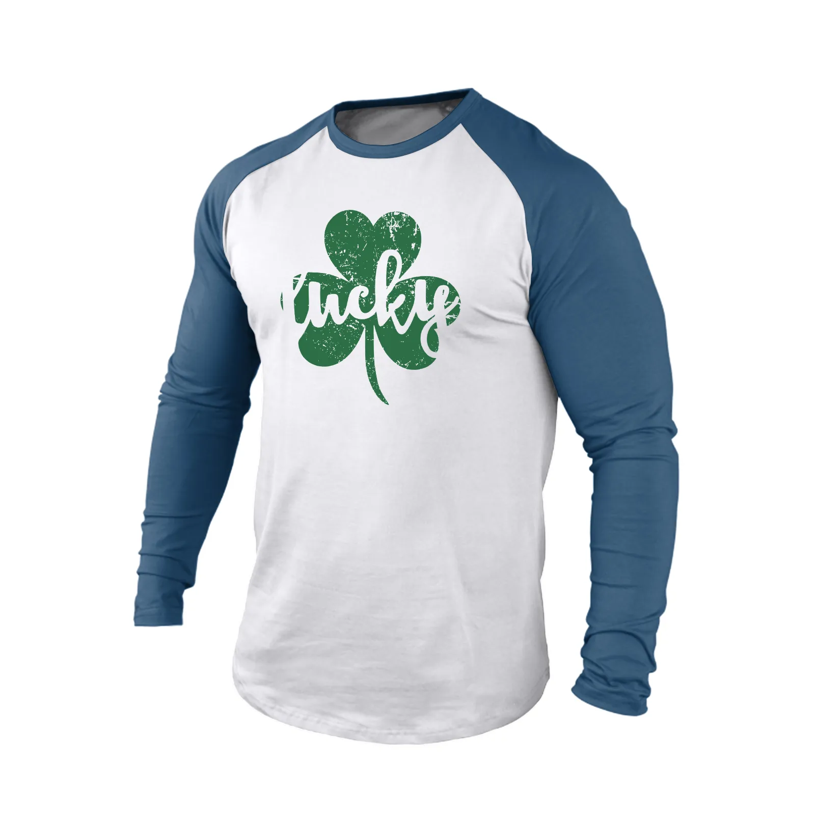 LUCKY SHAMROCK 100% COTTON RAGLAN GRAPHIC LONG SLEEVE T-SHIRT