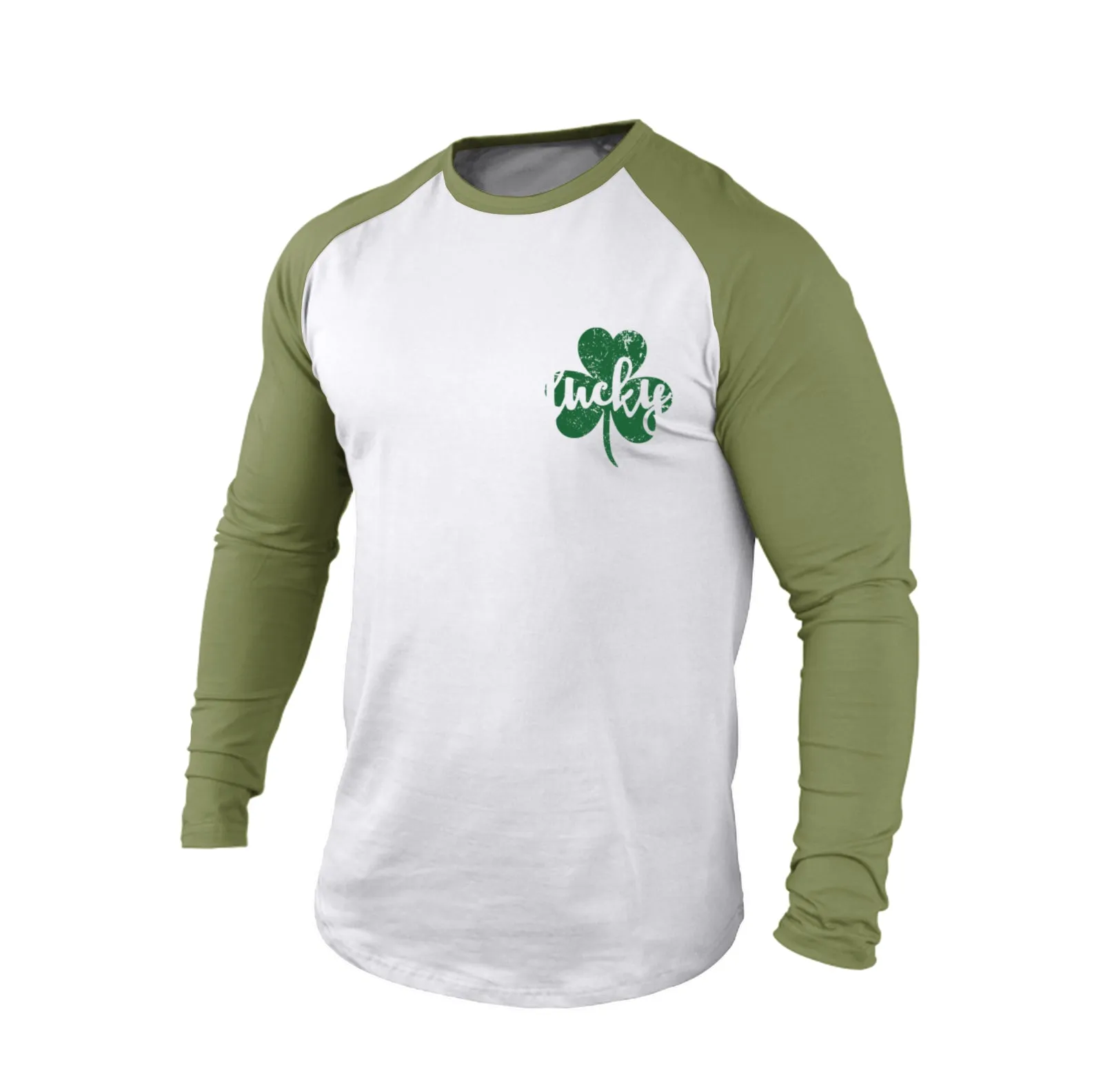 LUCKY SHAMROCK 100% COTTON RAGLAN GRAPHIC LONG SLEEVE T-SHIRT
