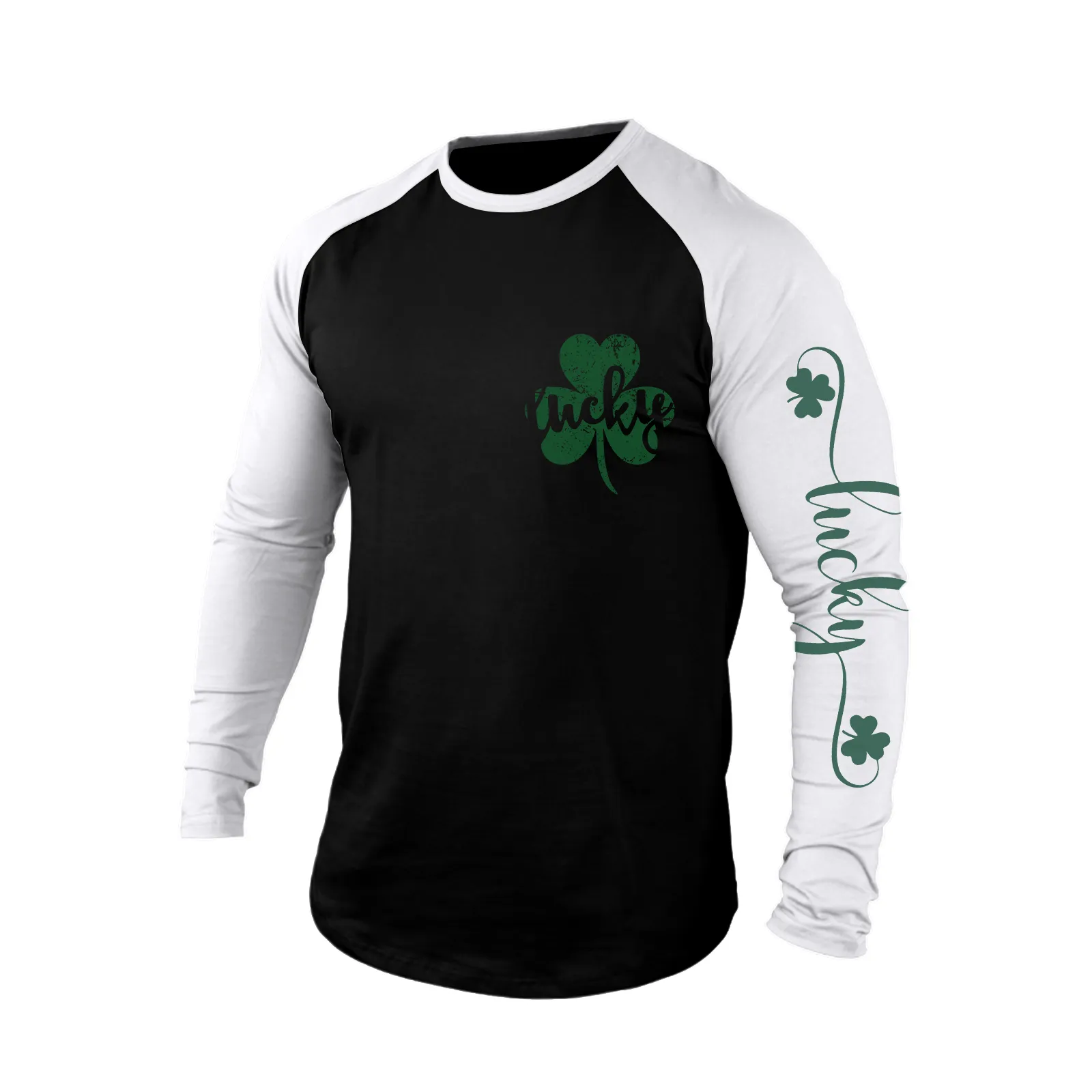 LUCKY SHAMROCK 100% COTTON RAGLAN GRAPHIC LONG SLEEVE T-SHIRT