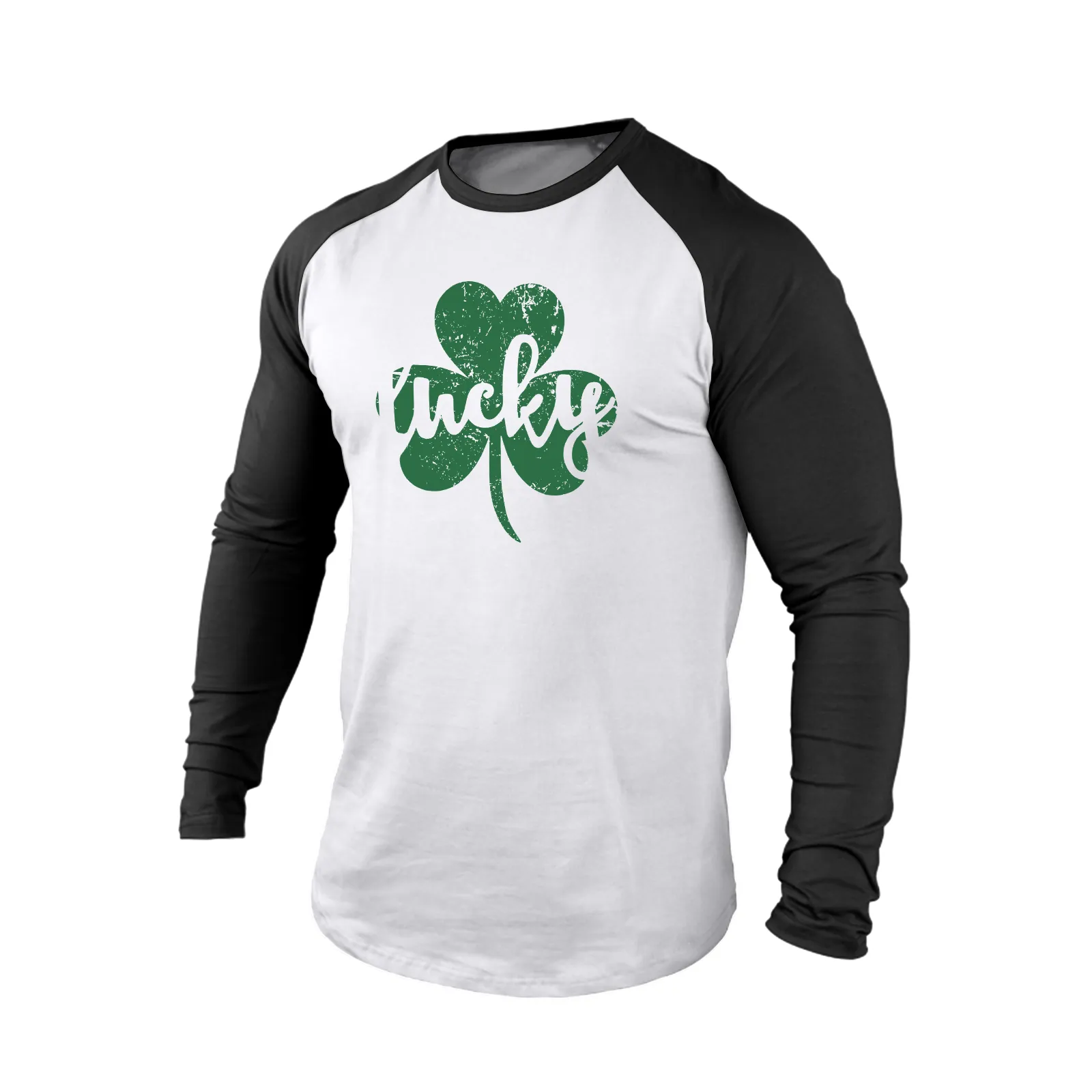 LUCKY SHAMROCK 100% COTTON RAGLAN GRAPHIC LONG SLEEVE T-SHIRT