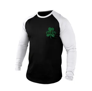 LUCKY SHAMROCK 100% COTTON RAGLAN GRAPHIC LONG SLEEVE T-SHIRT