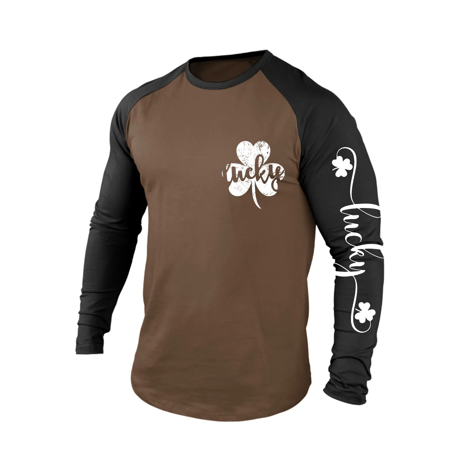 LUCKY SHAMROCK 100% COTTON RAGLAN GRAPHIC LONG SLEEVE T-SHIRT
